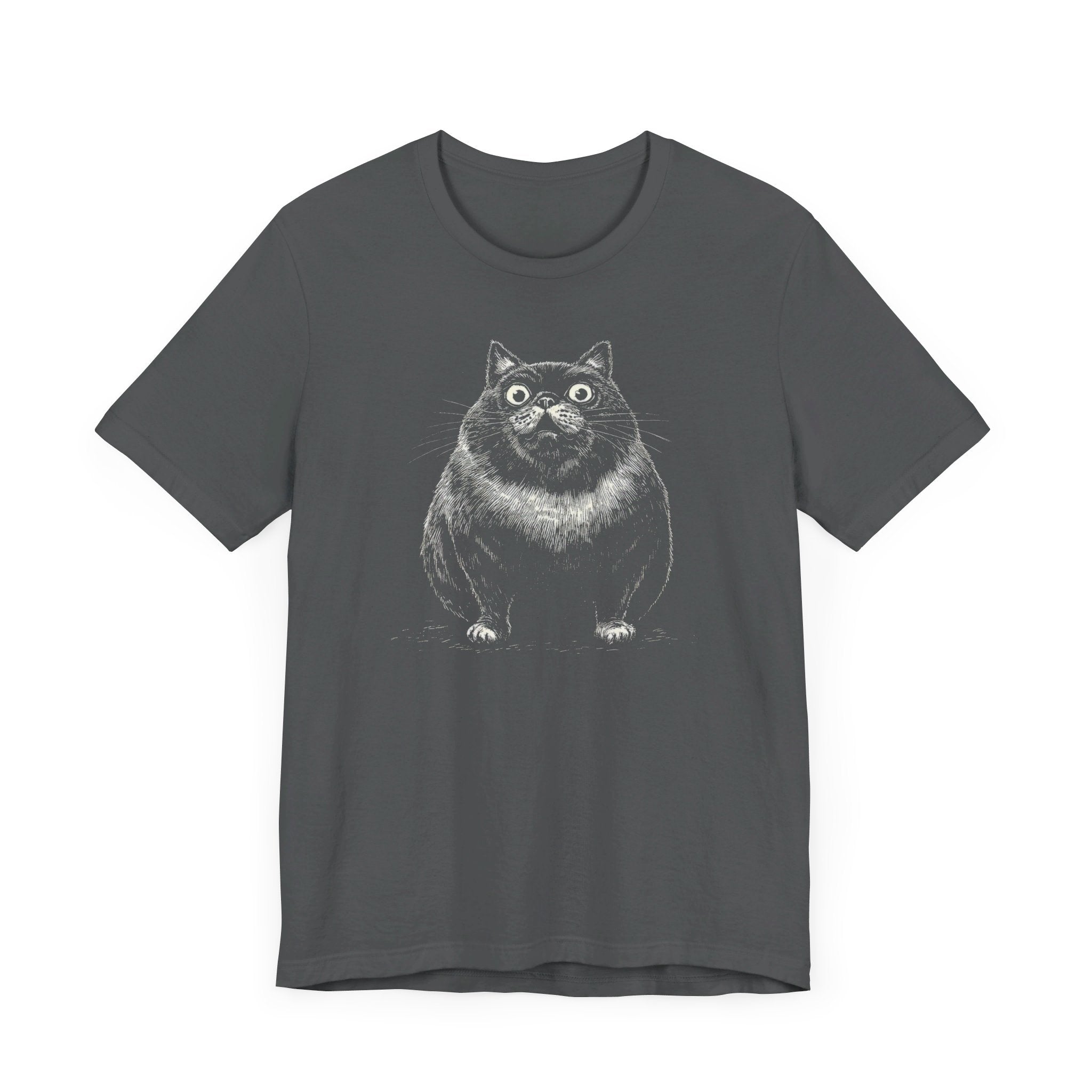 Wide-Eyed Chubby Cat T-Shirt – Adorable and Quirky Cat Lover Tee