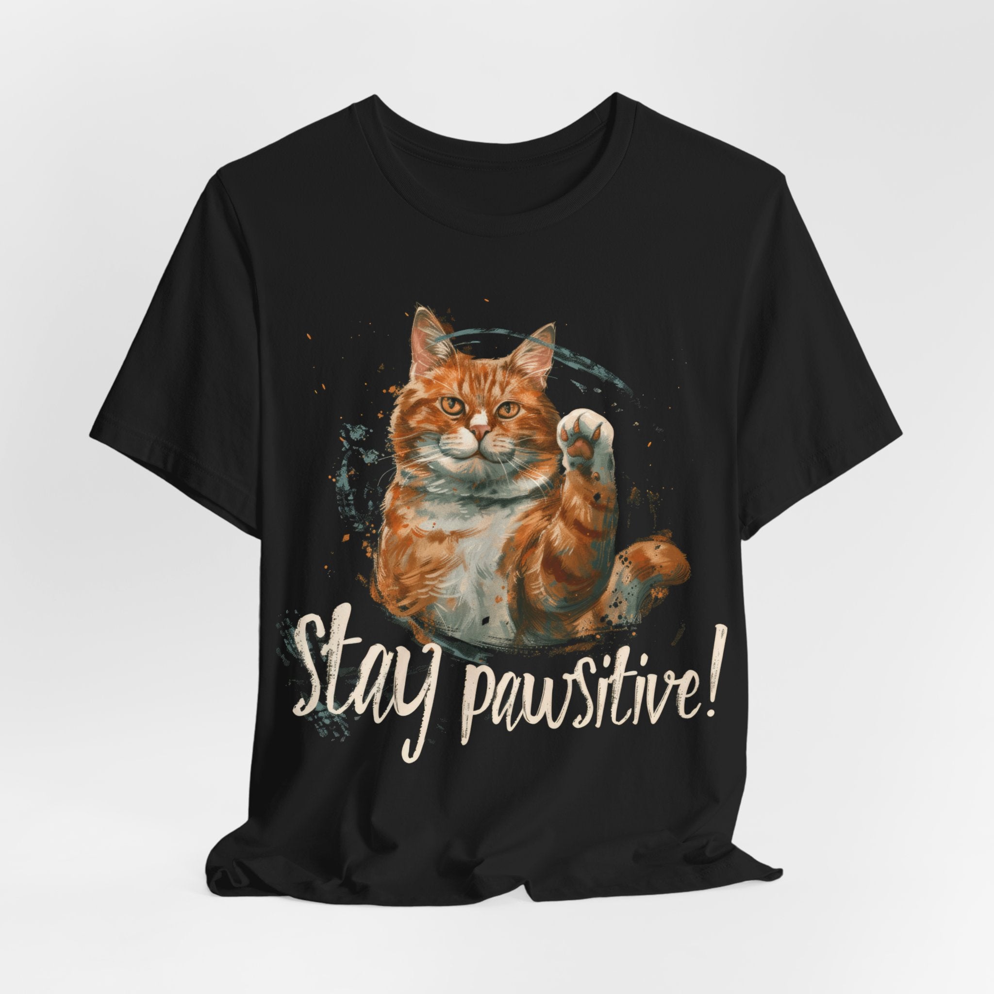 Stay Pawsitive Cat T-Shirt Inspirational Cat Lover Tee