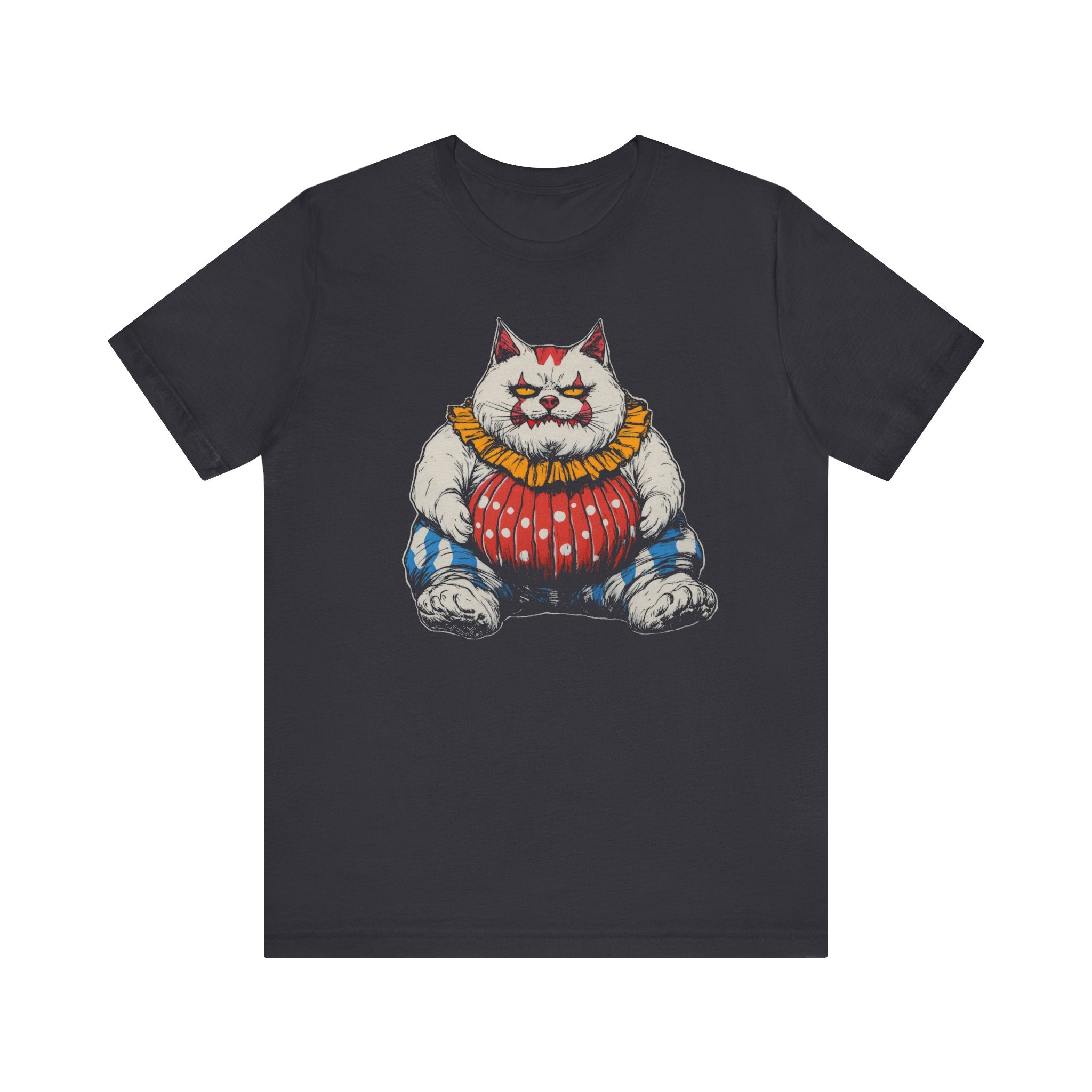 Clown Cat T-Shirt - Playful White Cat in Colorful Costume