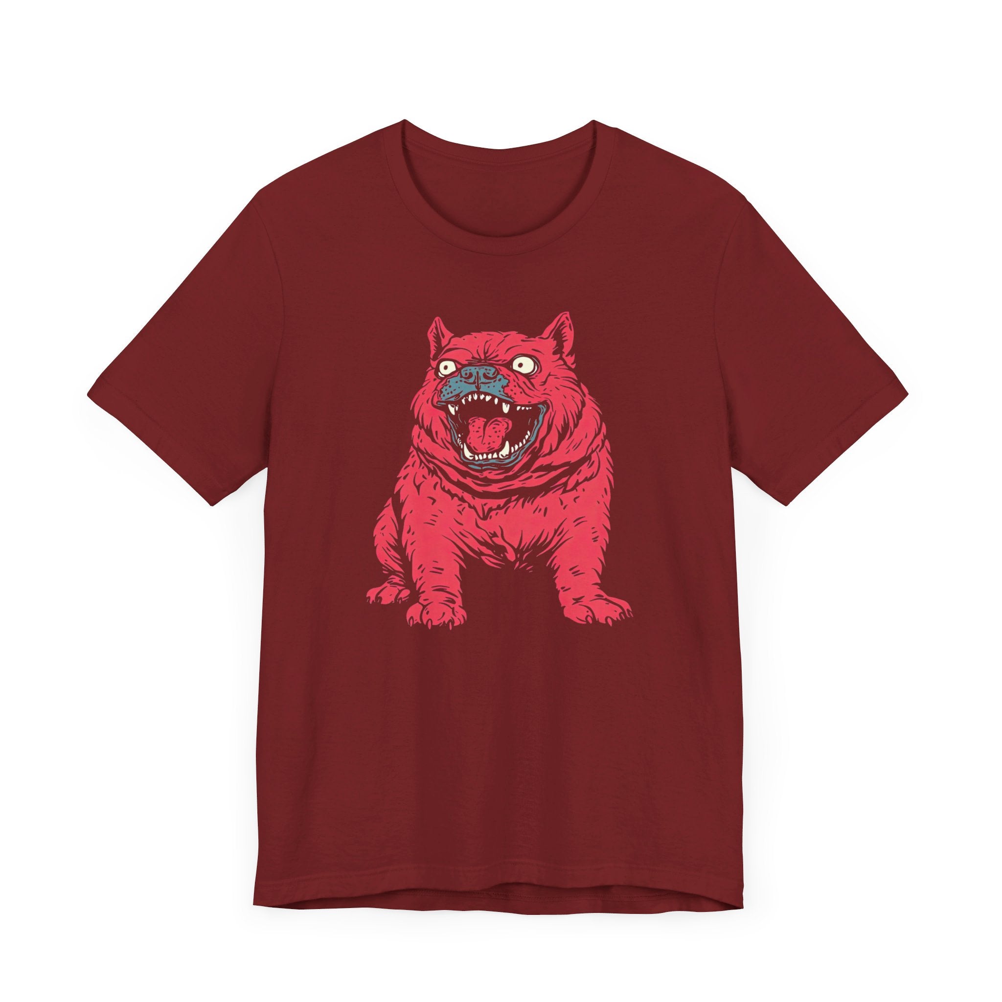 Red Monster Bulldog T-Shirt - Bold and Quirky Design