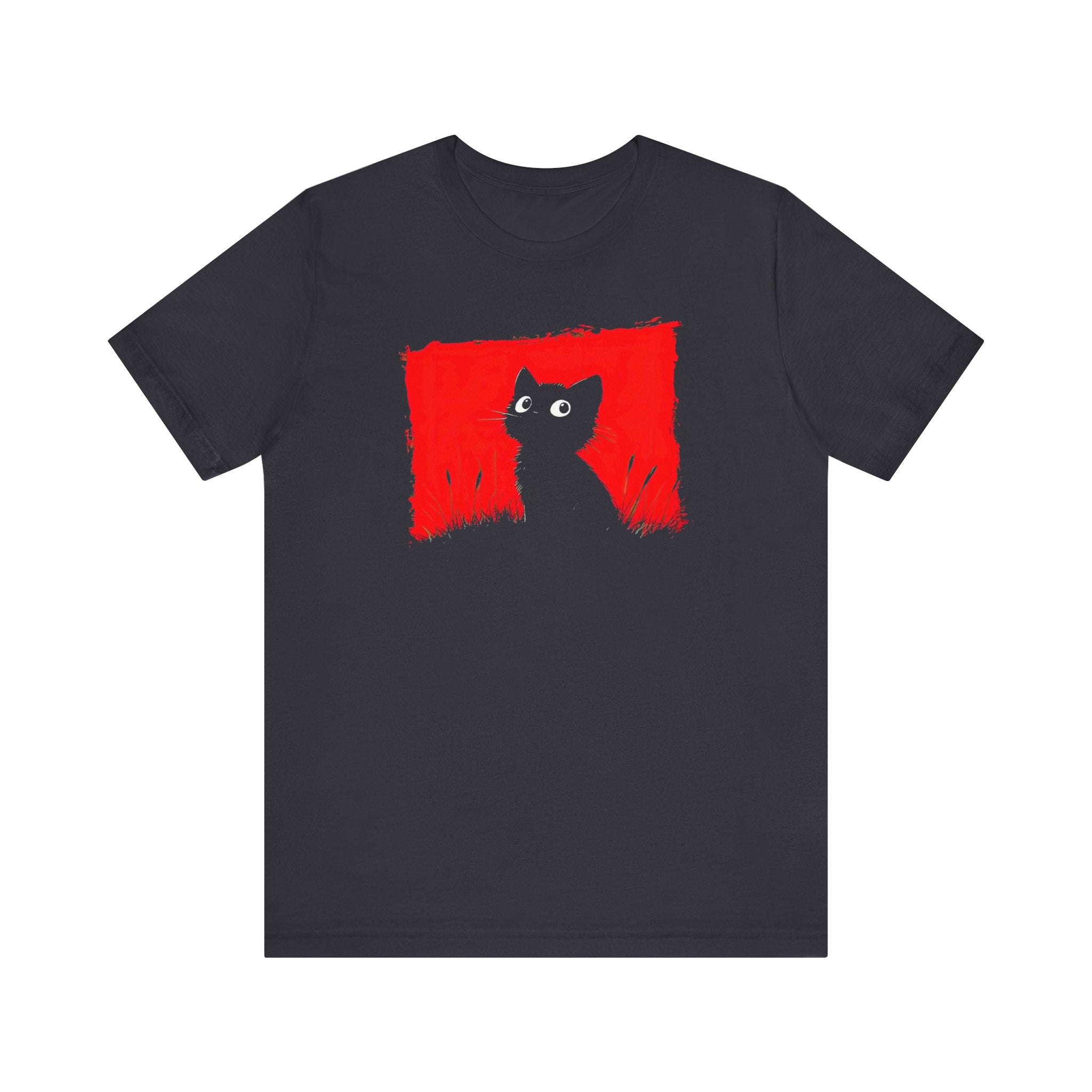 Minimalist Black Cat T-Shirt - Striking Red Background Design