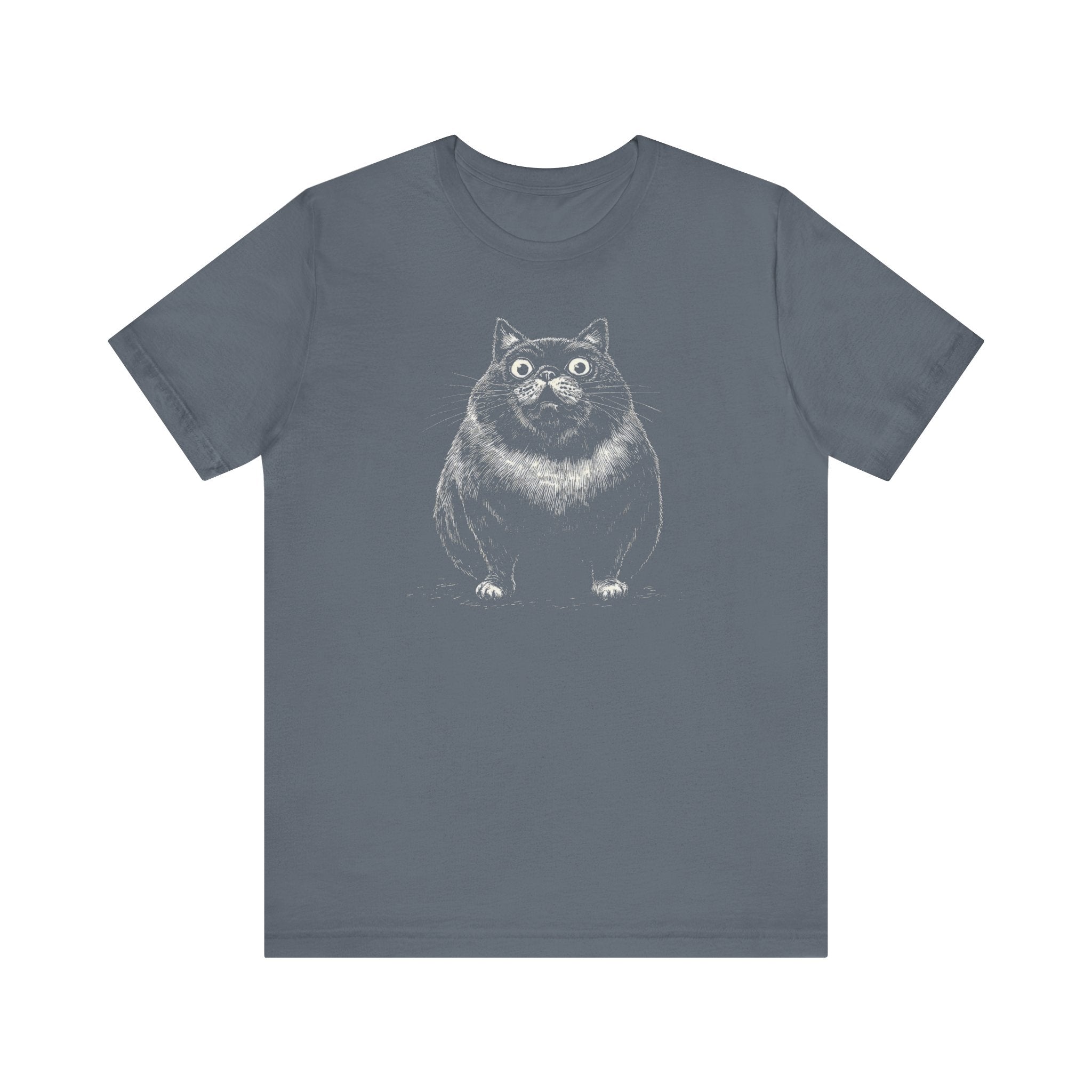 Wide-Eyed Chubby Cat T-Shirt – Adorable and Quirky Cat Lover Tee