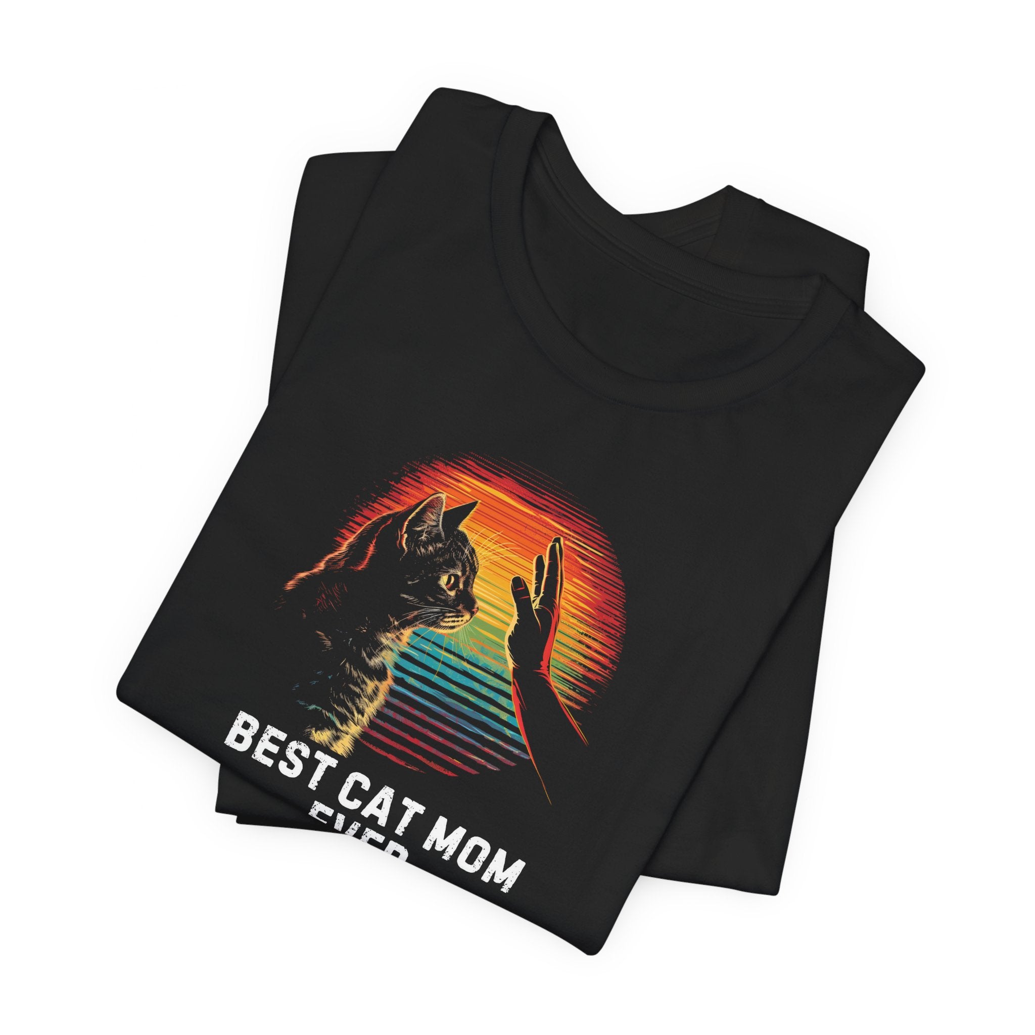 Best Cat Mom Ever Retro Sunset No High Five for You Shirt Funny Cat Lover Tee