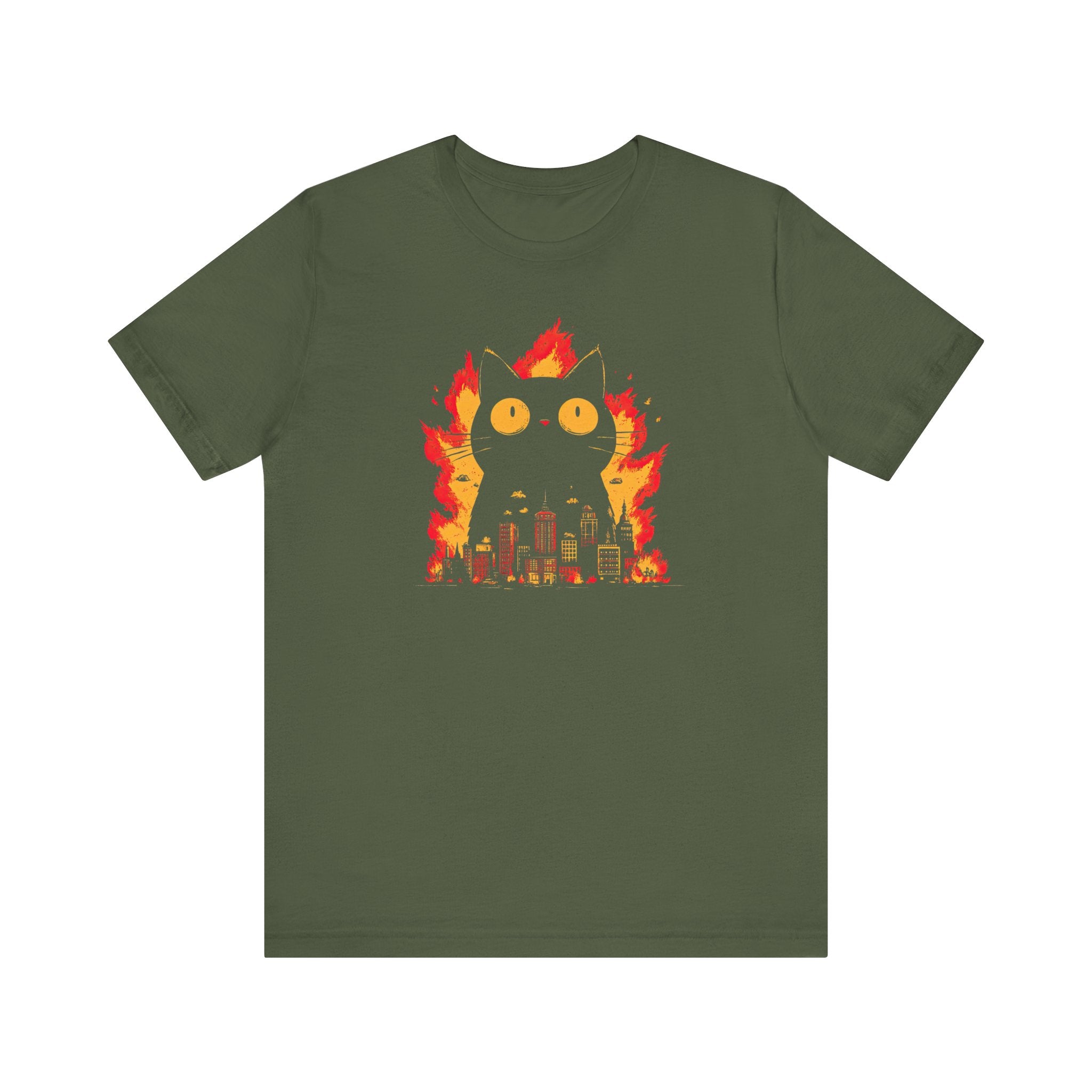 Catzilla Inferno T-Shirt Black Cat Fire City Design