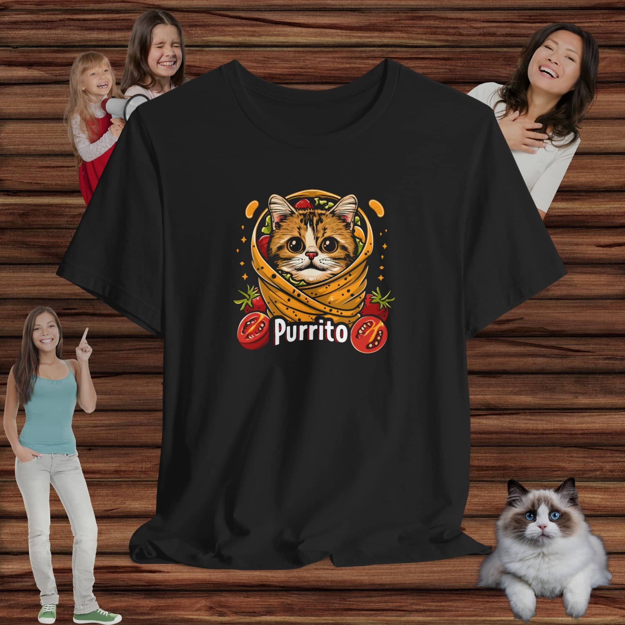 Purrito Cat T-Shirt - Cute Cat in a Burrito Design