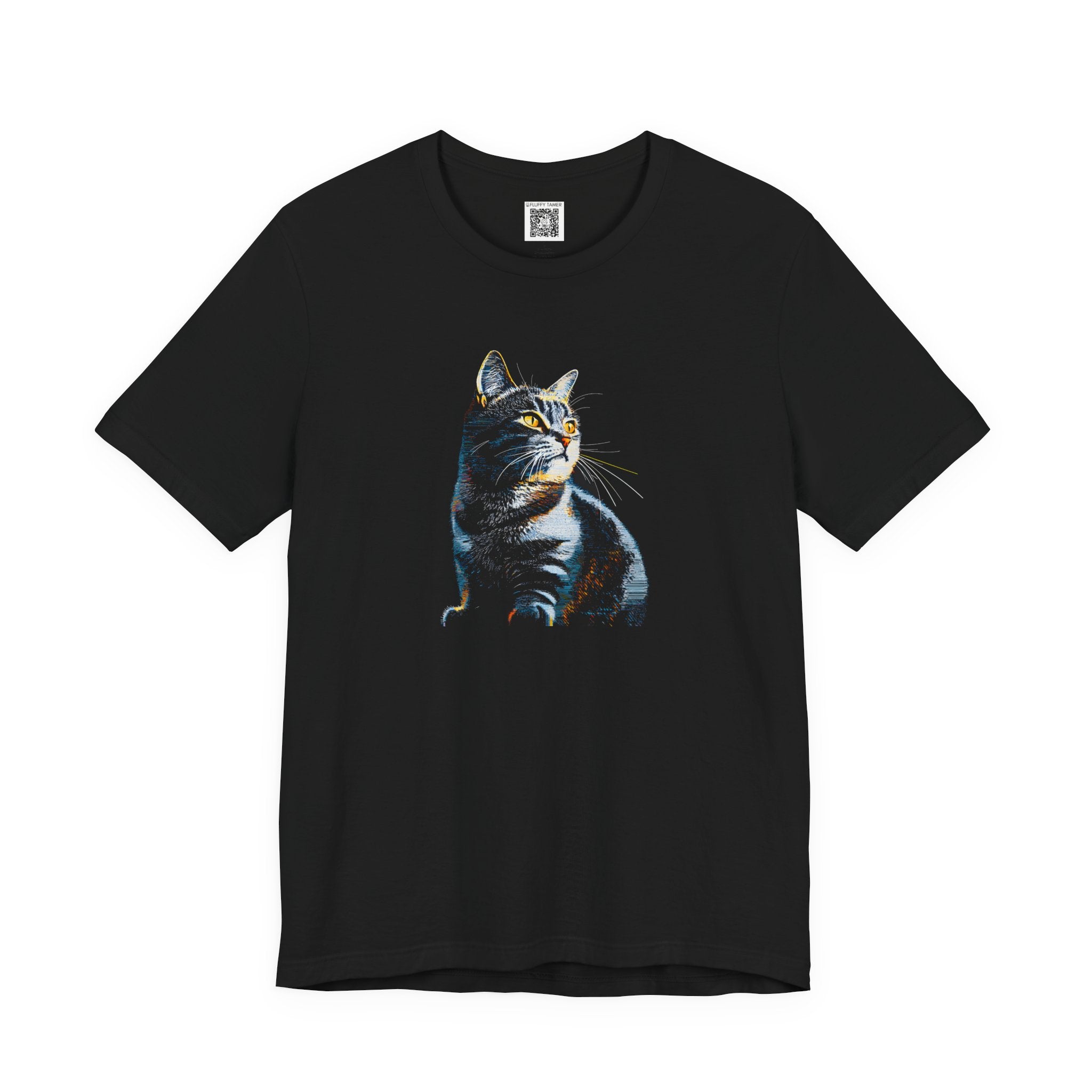 Unisex Cat Vector Graphic Jersey Short Sleeve Tee (Black)