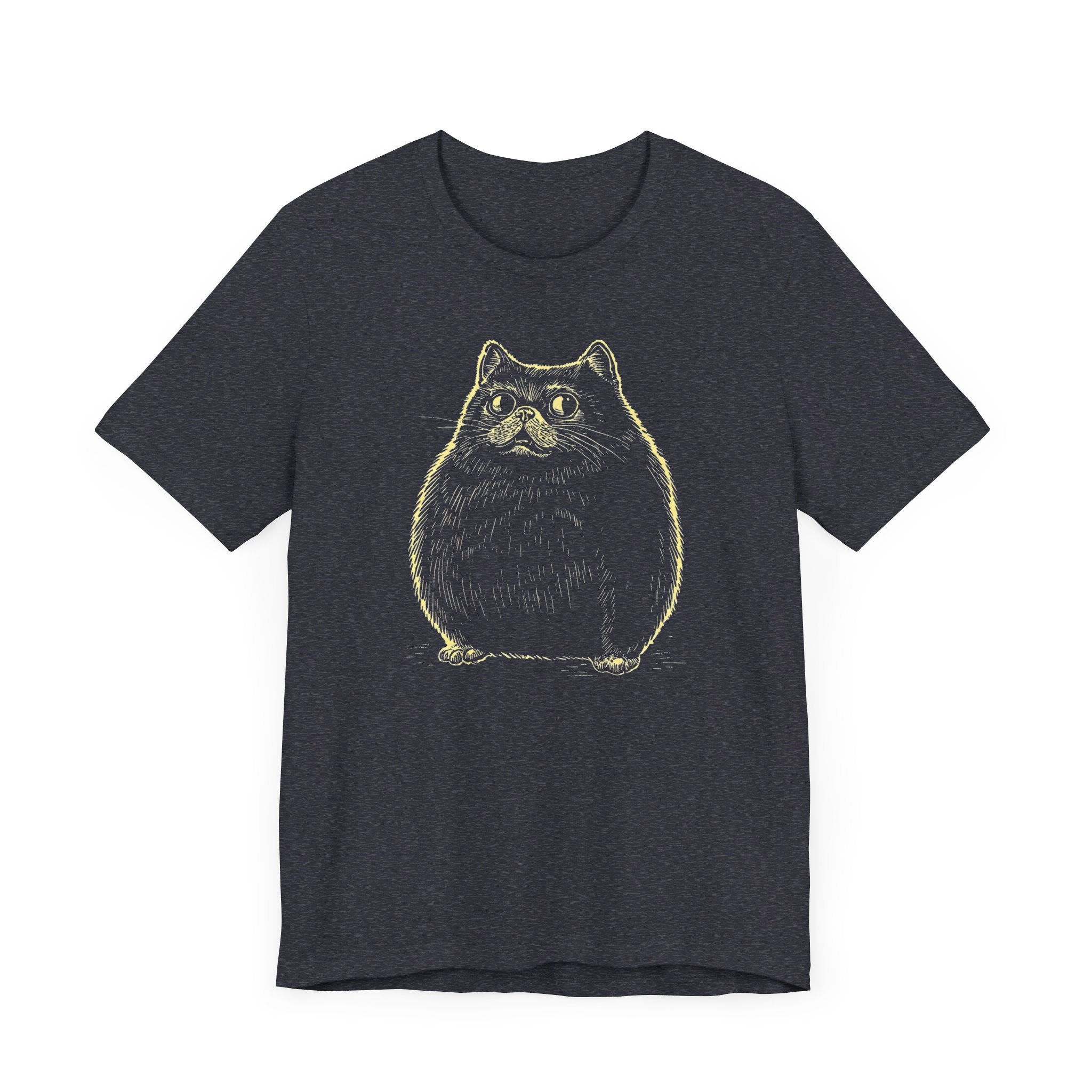 Chubby Black Cat Illustration T-Shirt