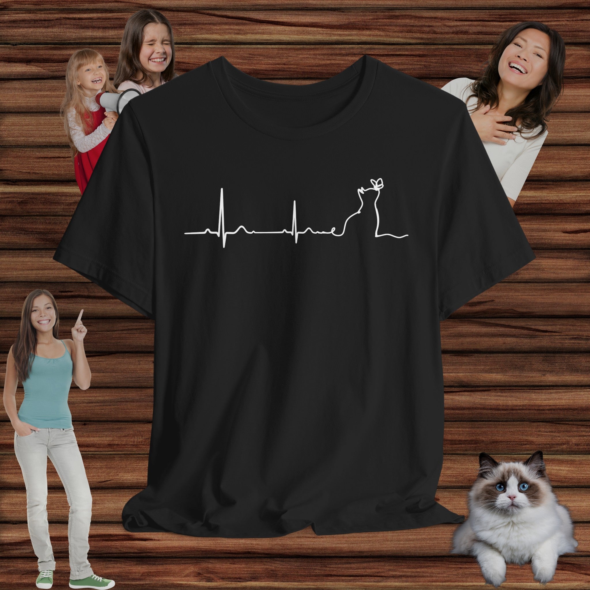 Heartbeat Cat Line Art T-Shirt