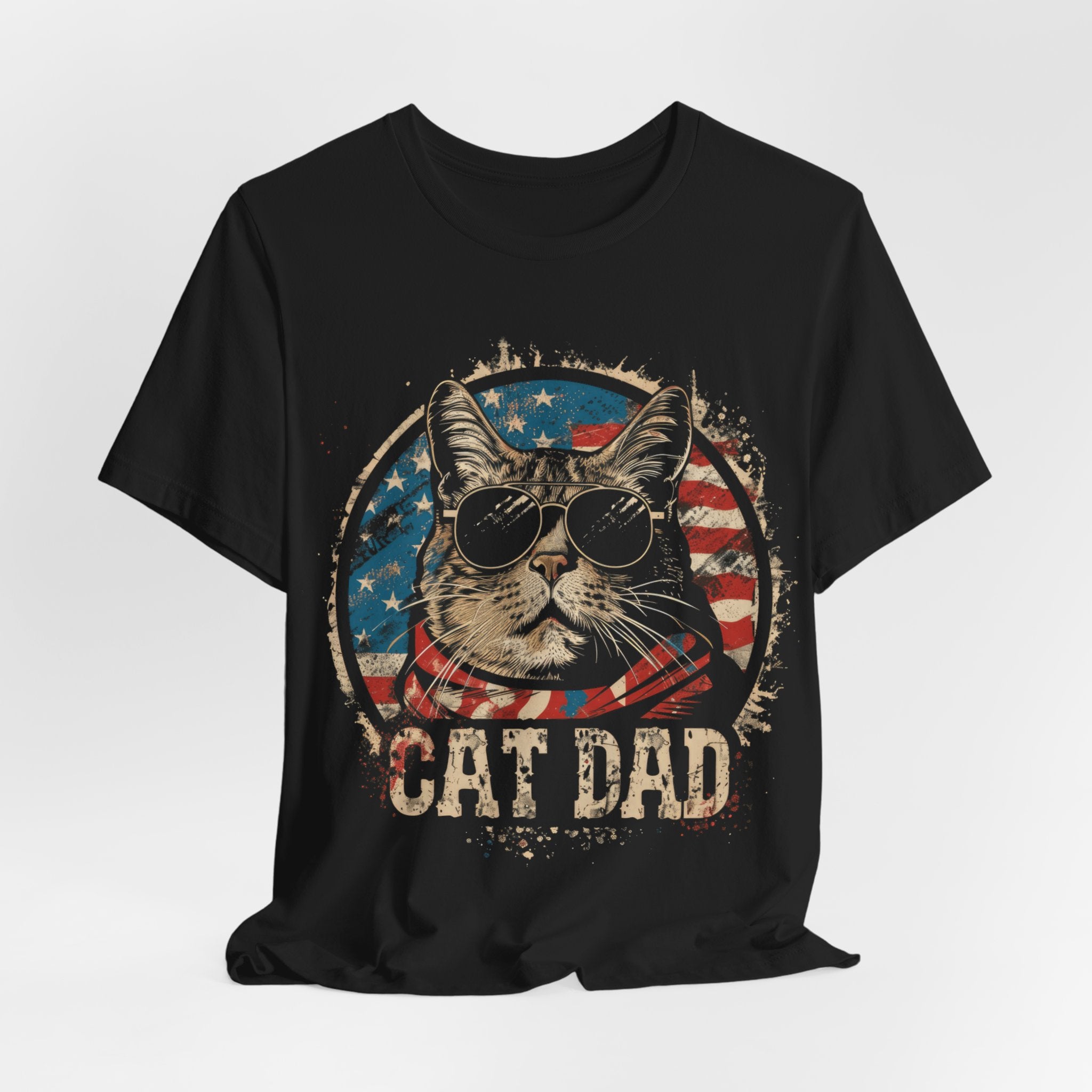Cat Dad T-Shirt Cool Patriotic Cat Lover Tee