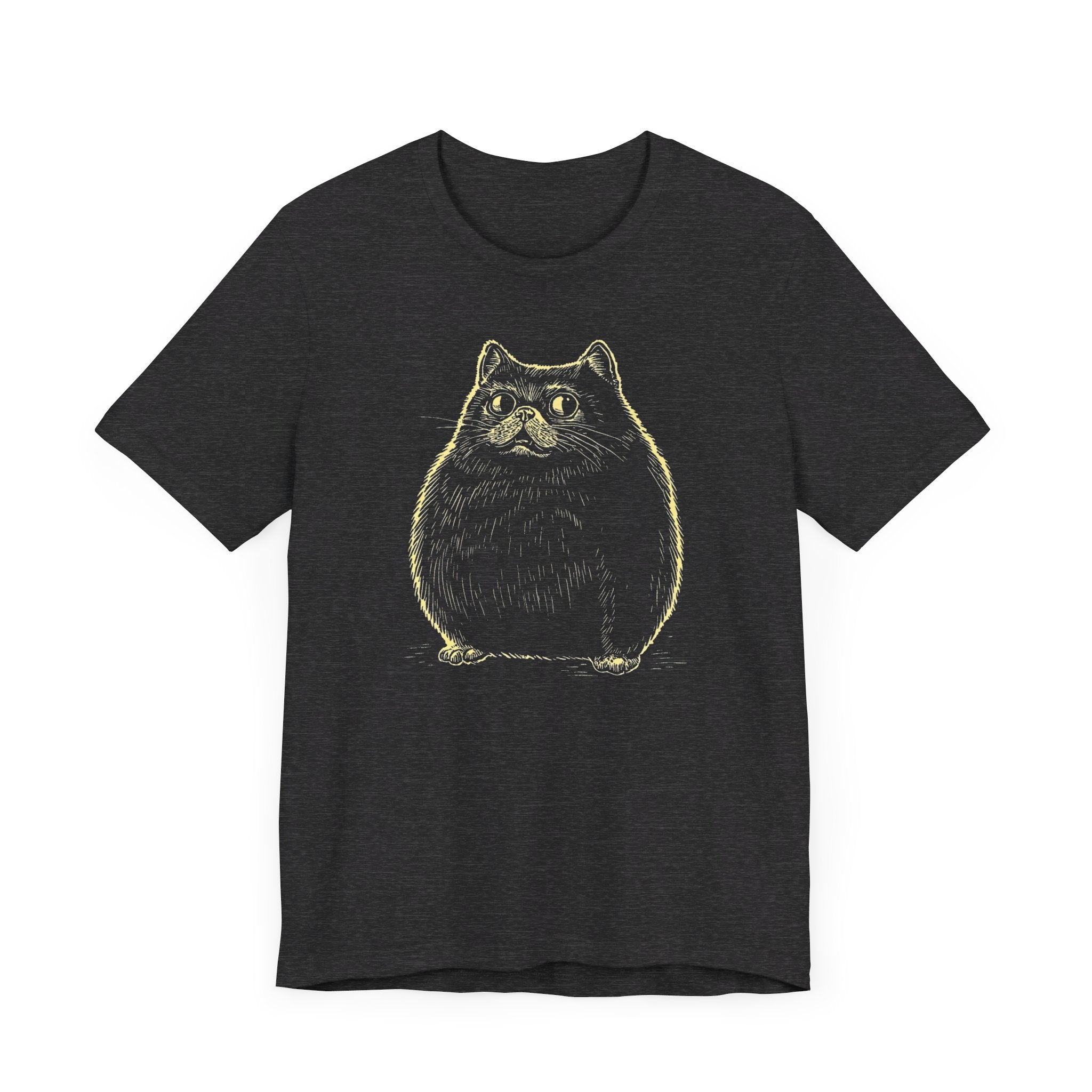 Chubby Black Cat Illustration T-Shirt