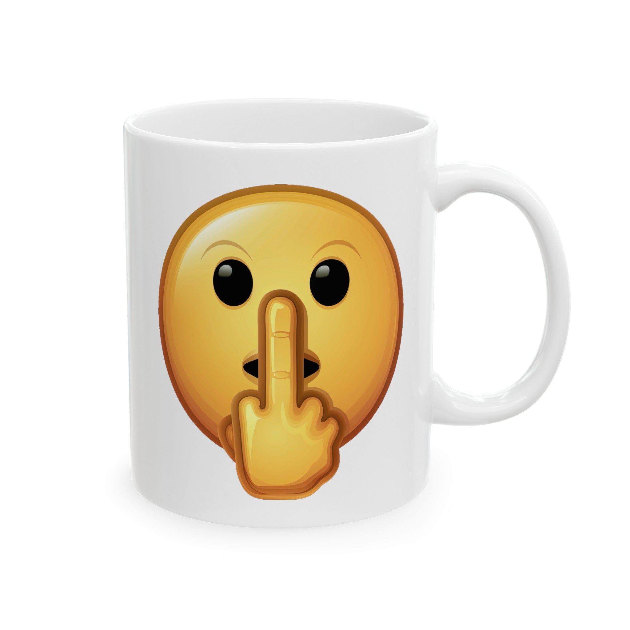 Middle Finger FU Shh Silent Protest Emoji Ceramic Mug, (11oz, 15oz)