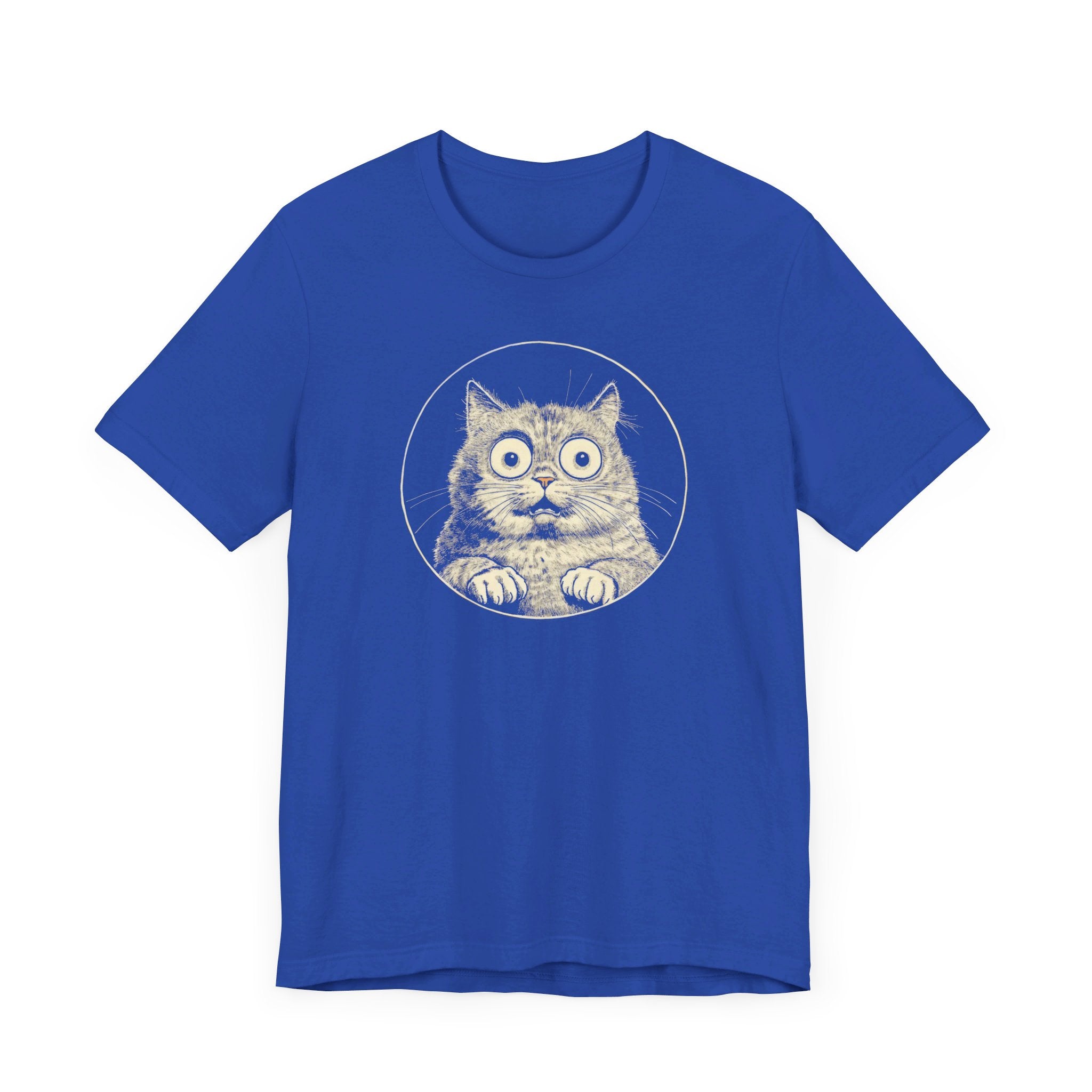 Wide-Eyed Cat Graphic Tee – Vintage Style Cat Lover Shirt