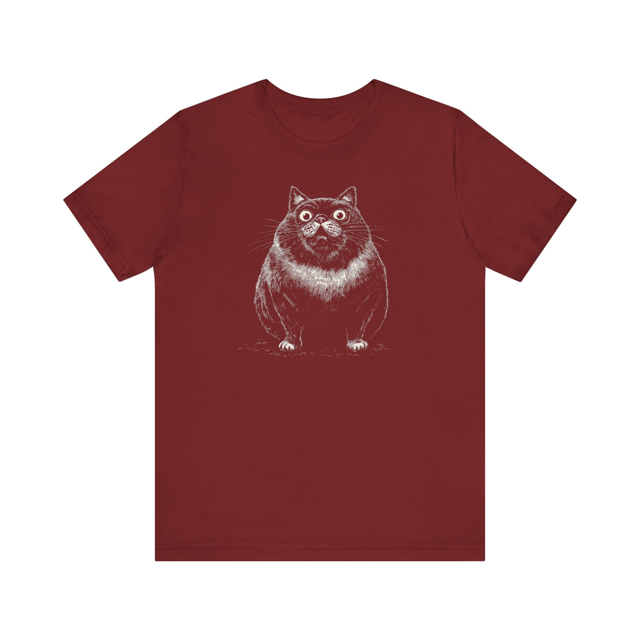 Wide-Eyed Chubby Cat T-Shirt – Adorable and Quirky Cat Lover Tee