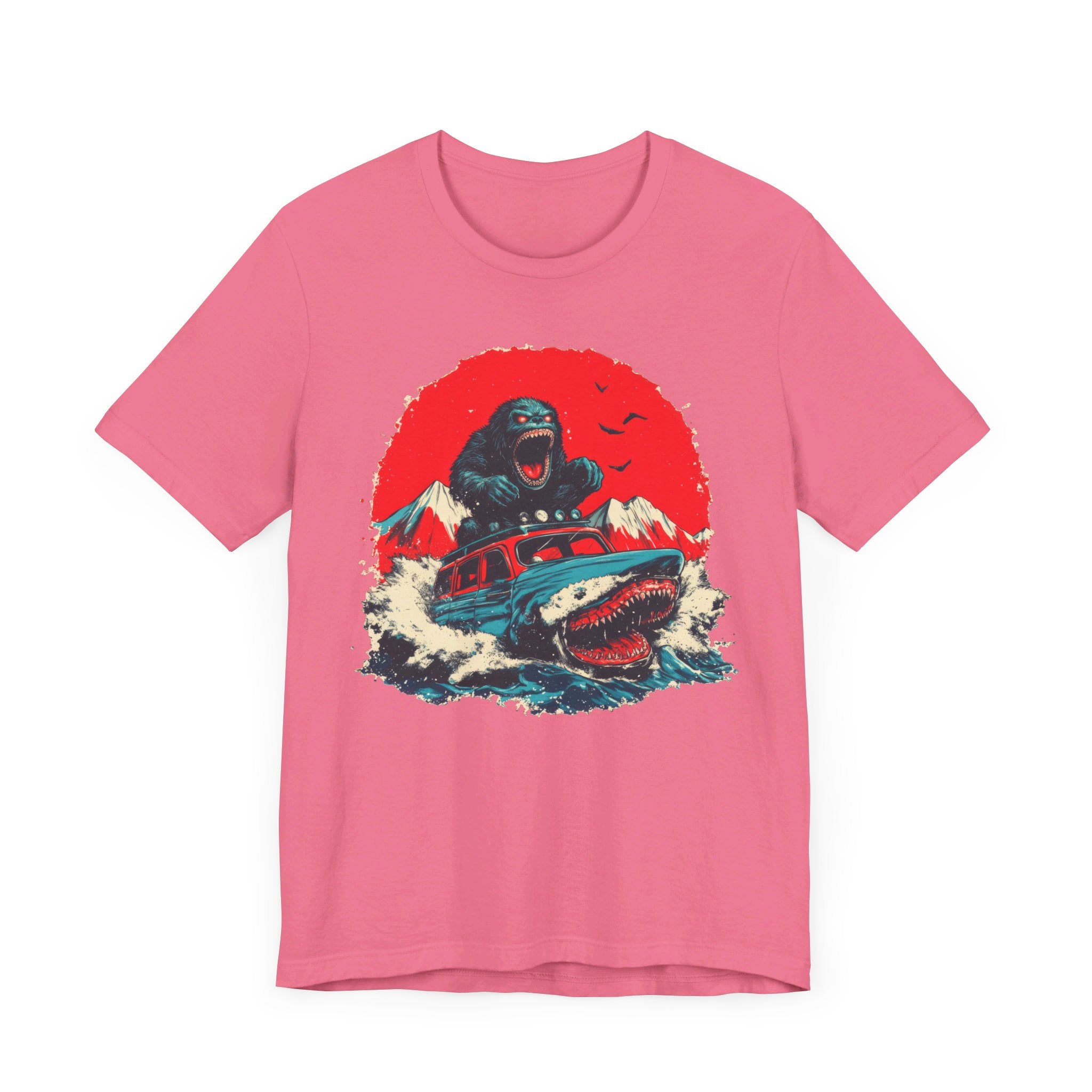 Bigfoot vs. Shark Adventure T-Shirt Fun and Bold Design