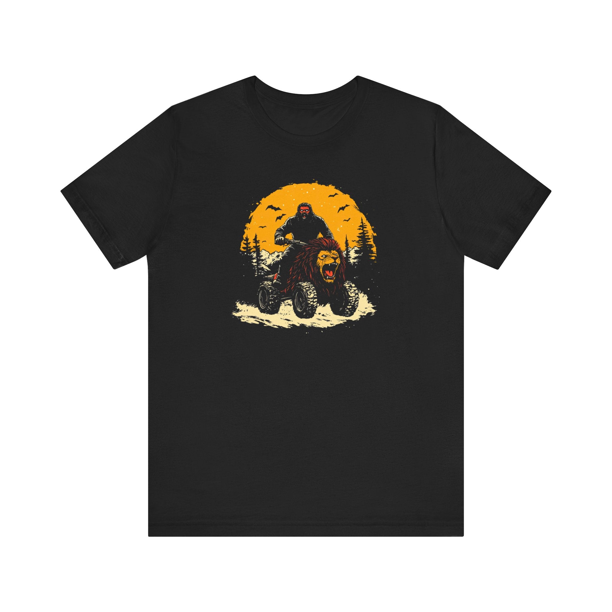 Bigfoot Riding Lion Head ATV T-Shirt Funny Adventure Design