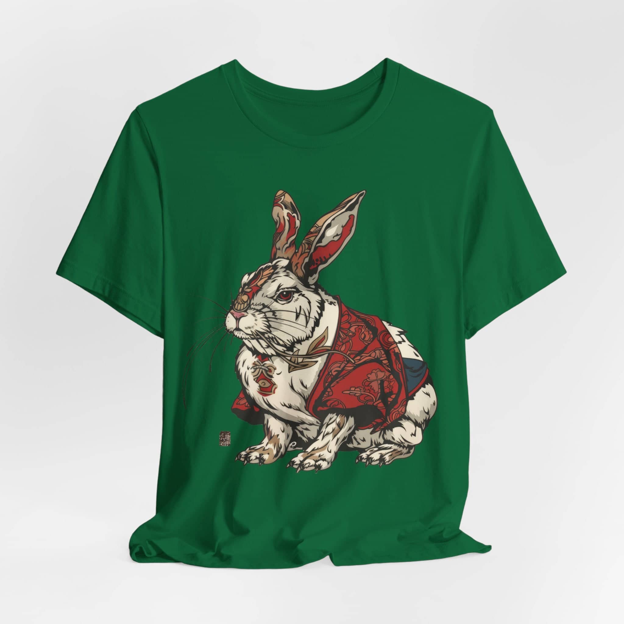 Intricate Samurai Rabbit T-Shirt, Japanese Warrior Bunny Design, Artistic Animal Graphic Tee, Traditional Japan Inspired Rabbit Art Tee