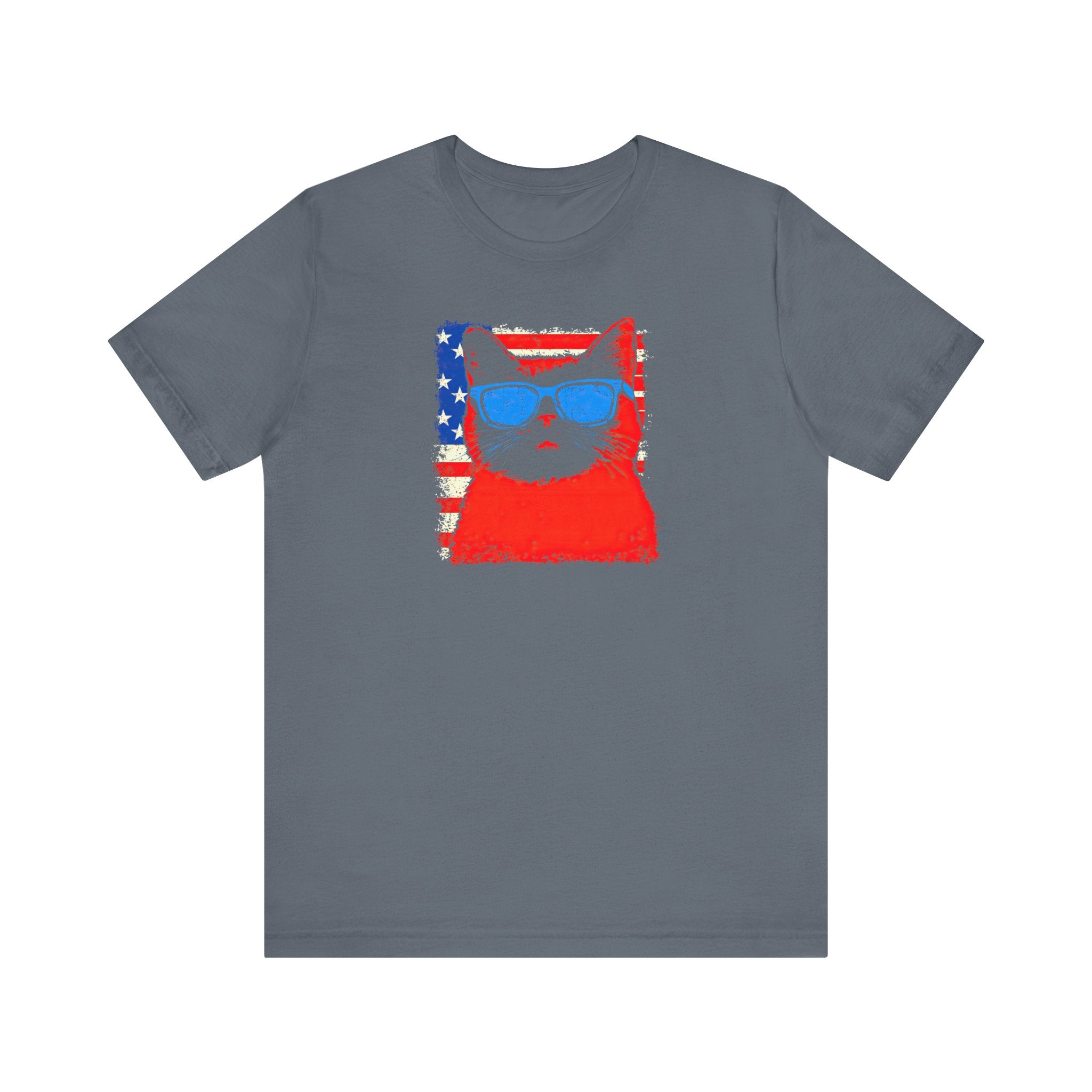 Patriotic Cat Graphic Tee – American Flag Cool Cat Shirt