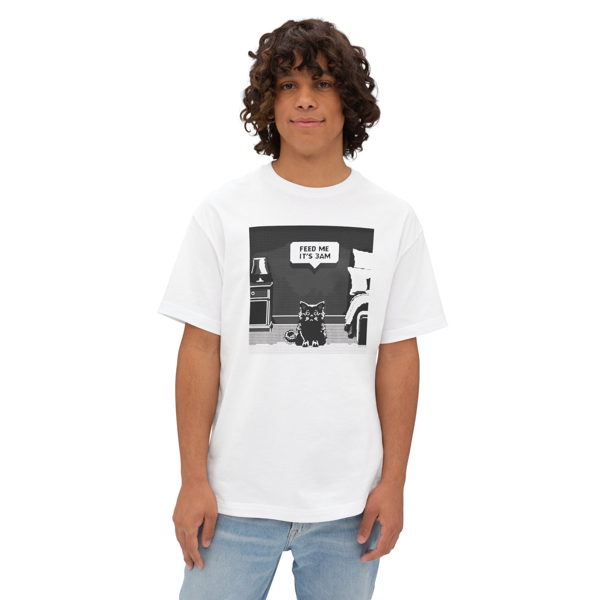 Feed Me It’s 3AM Cat T-Shirt Funny Graphic Unisex Oversized Boxy Tee