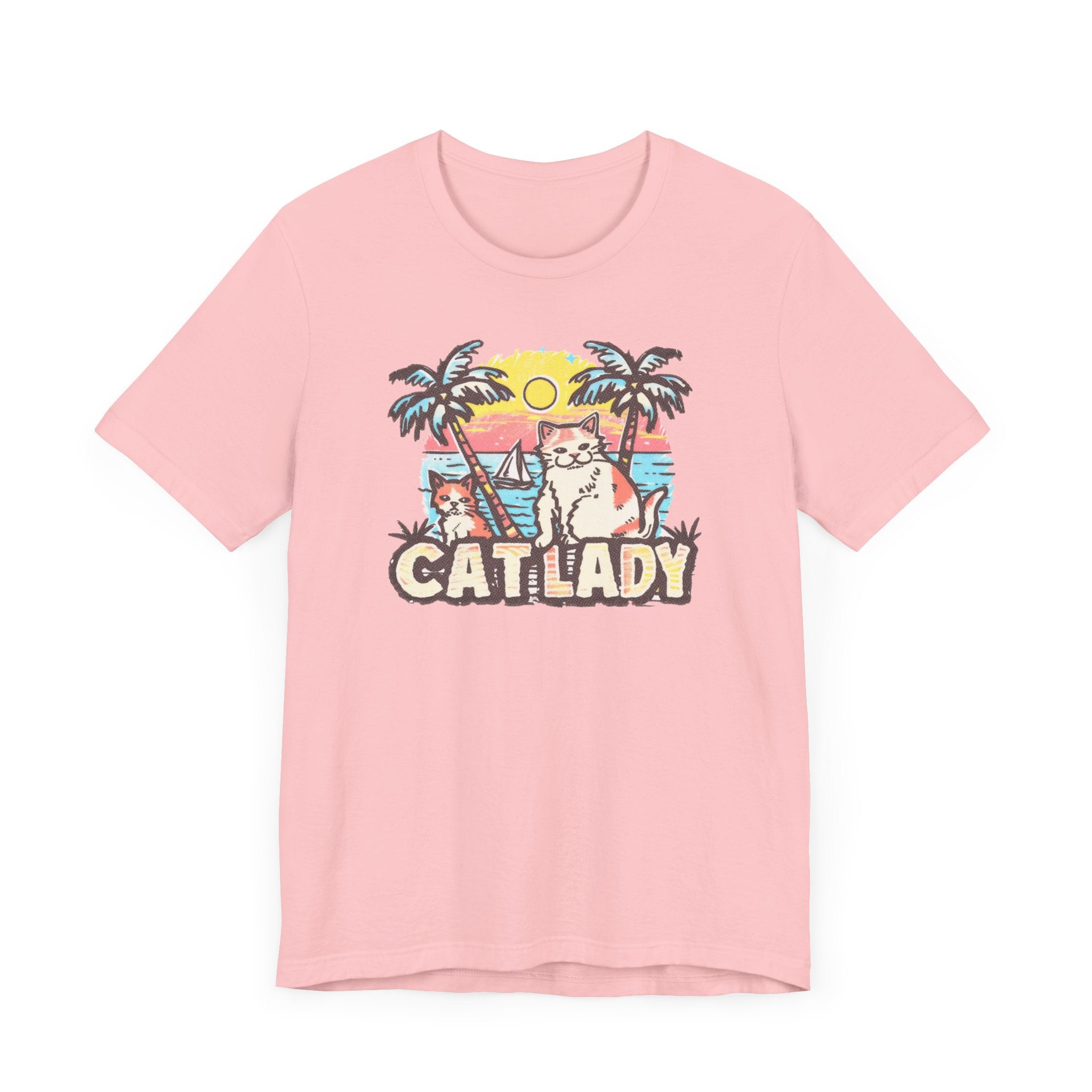 Cat Lady Tropical T-Shirt - Fun Summer Beach Feline Tee