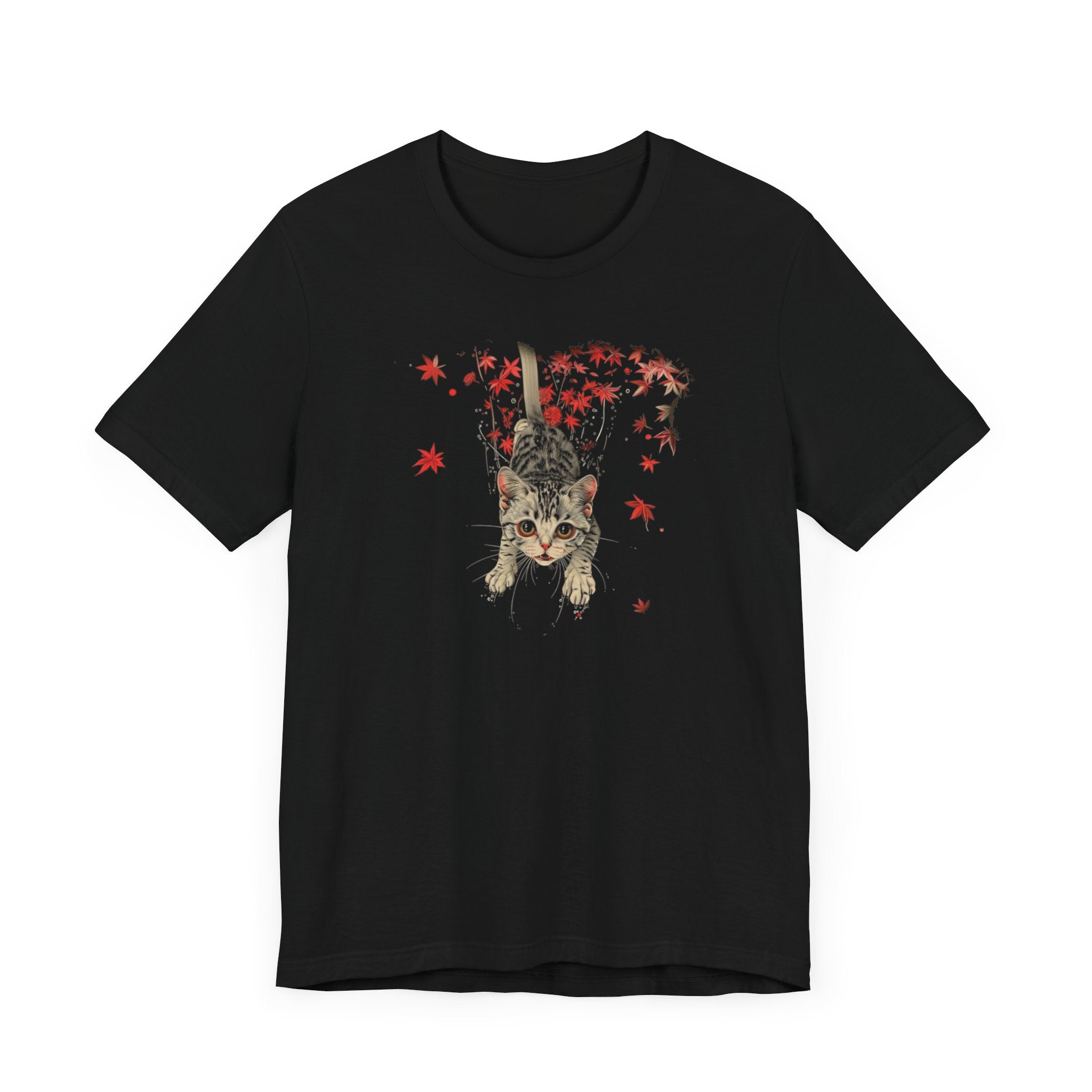 Autumn Leaves Cat T-Shirt - Fall Feline Graphic Tee