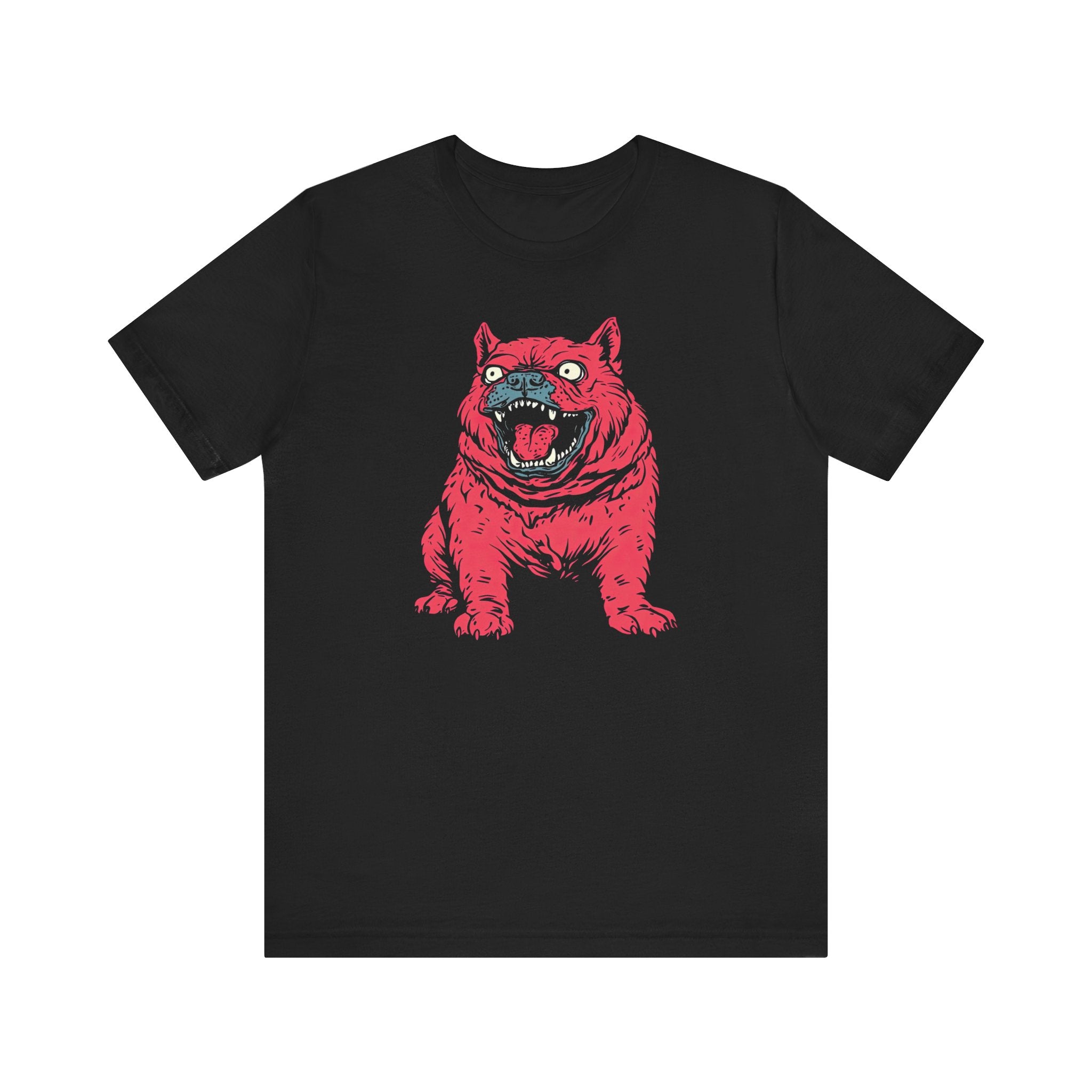 Red Monster Bulldog T-Shirt - Bold and Quirky Design