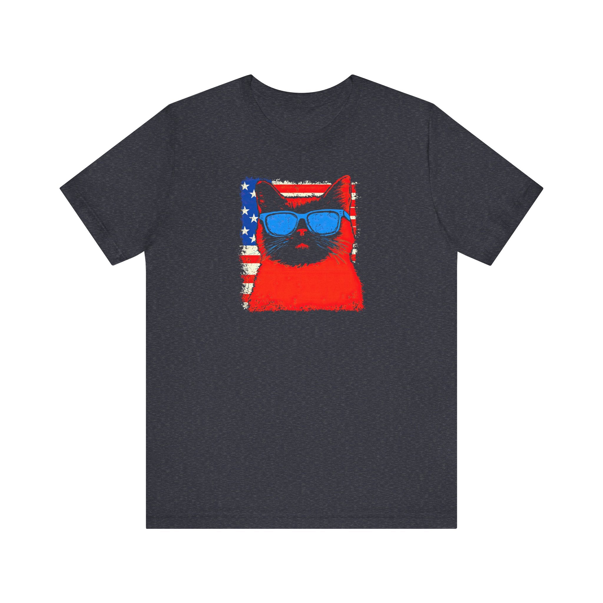 Patriotic Cat Graphic Tee – American Flag Cool Cat Shirt