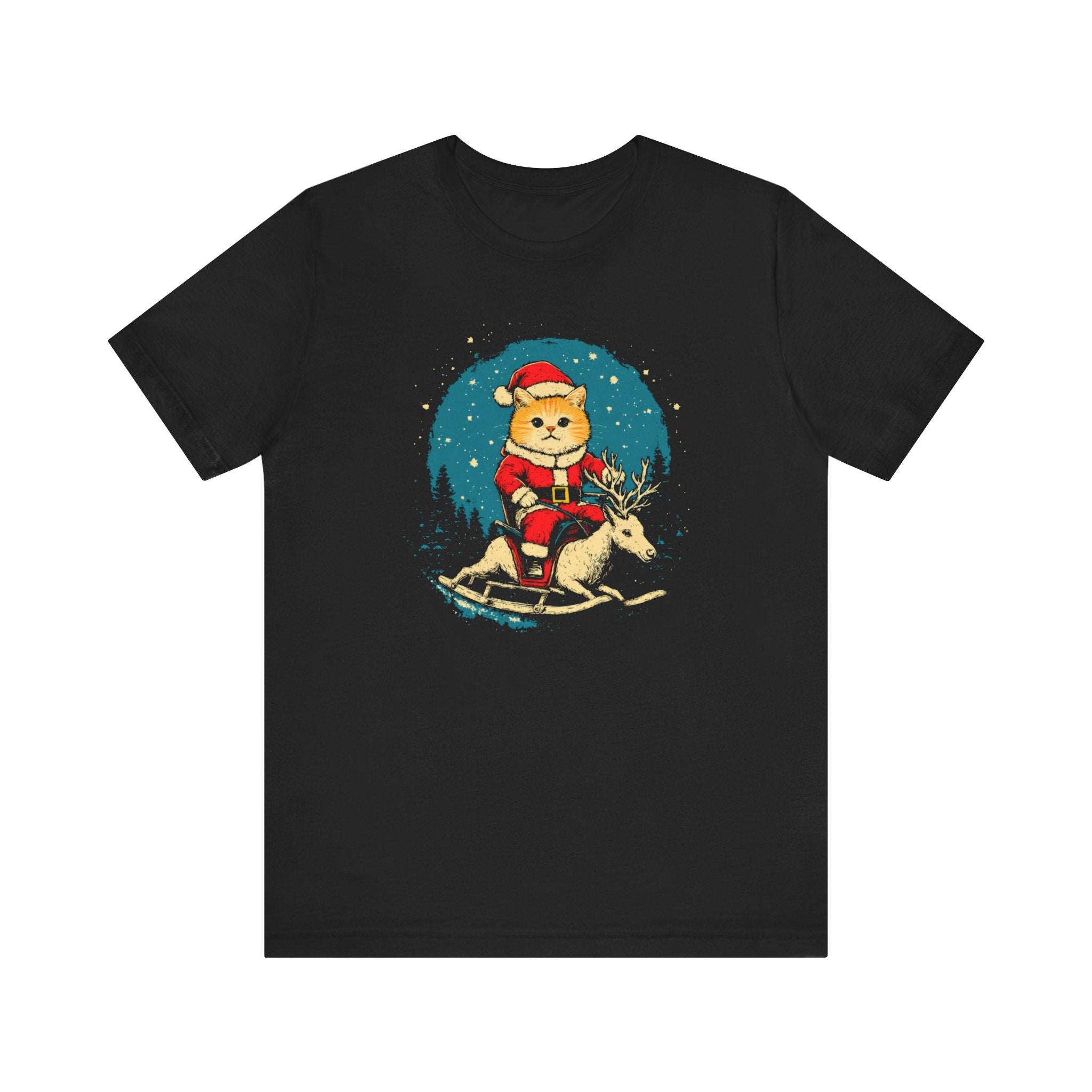 Santa Cat Riding Reindeer T-Shirt