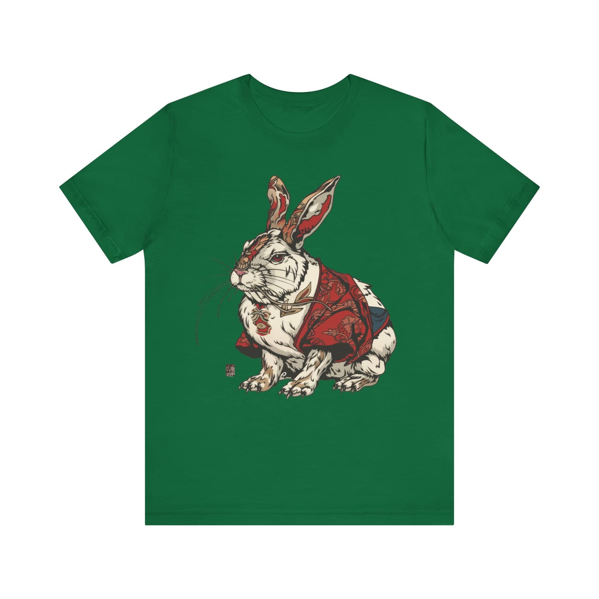 Intricate Samurai Rabbit T-Shirt, Japanese Warrior Bunny Design, Artistic Animal Graphic Tee, Traditional Japan Inspired Rabbit Art Tee