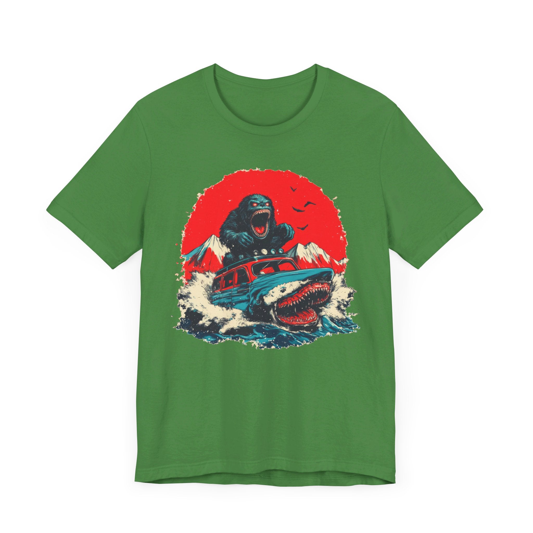 Bigfoot vs. Shark Adventure T-Shirt Fun and Bold Design