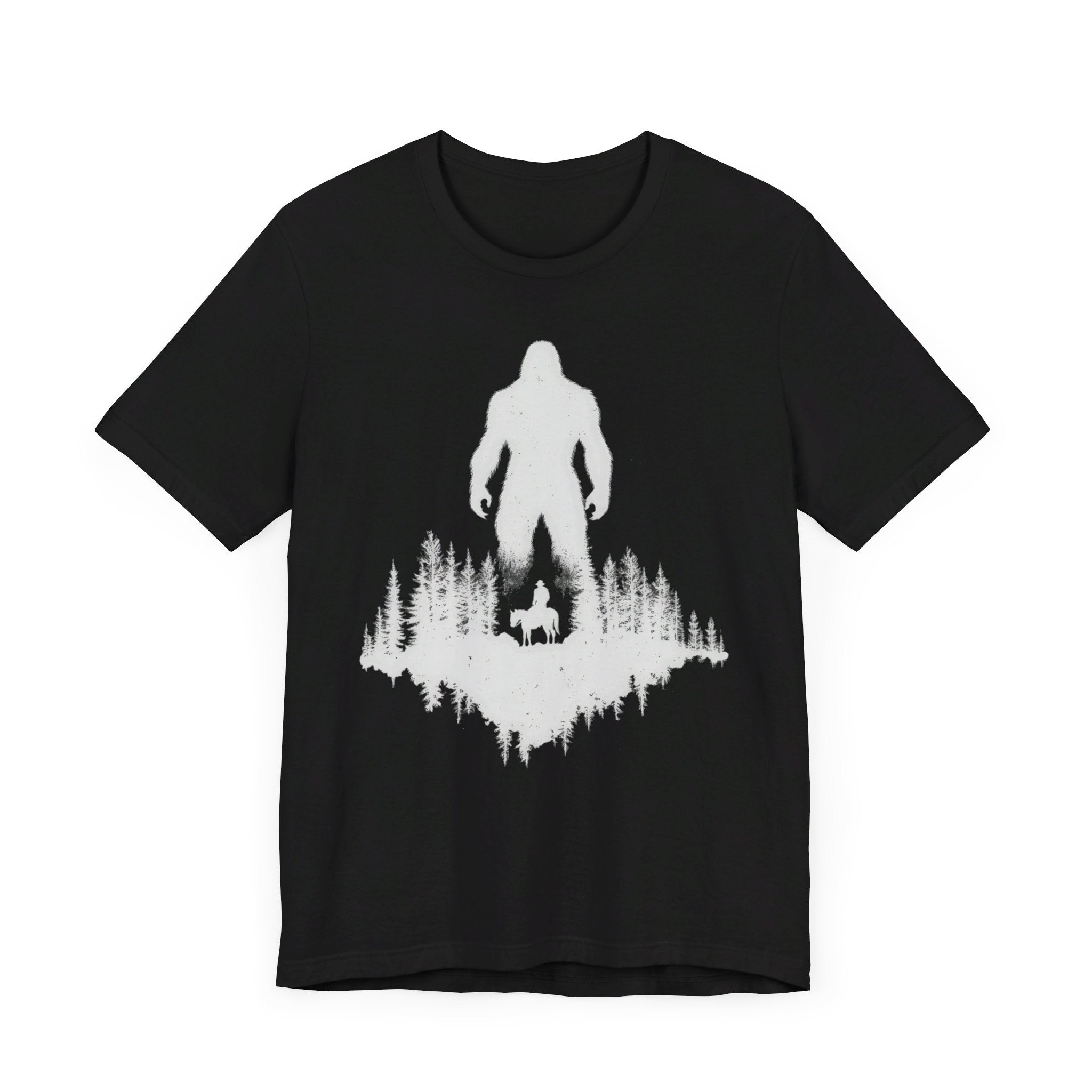 Bigfoot Silhouette Forest T-Shirt Mysterious Adventure Design