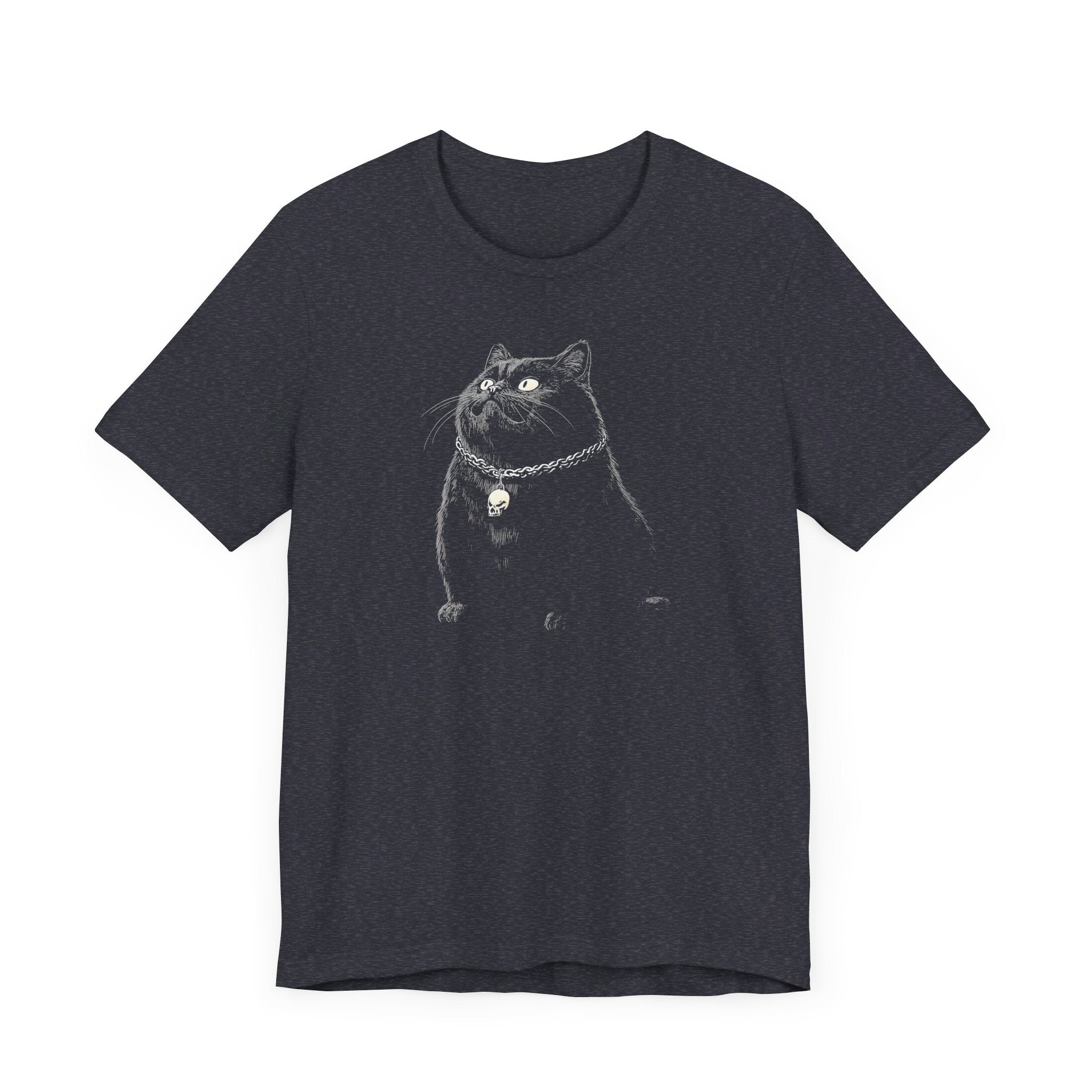 Gothic Black Cat with Skull Necklace T-Shirt