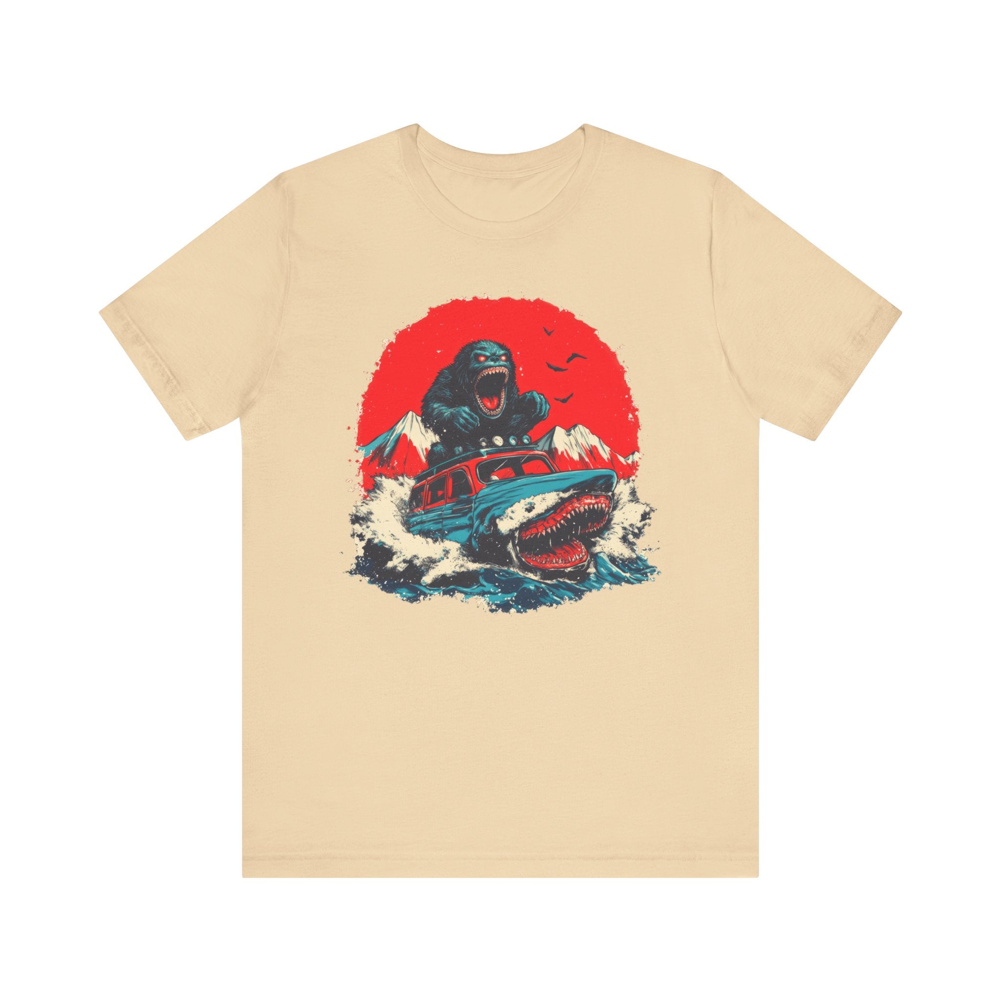 Bigfoot vs. Shark Adventure T-Shirt Fun and Bold Design