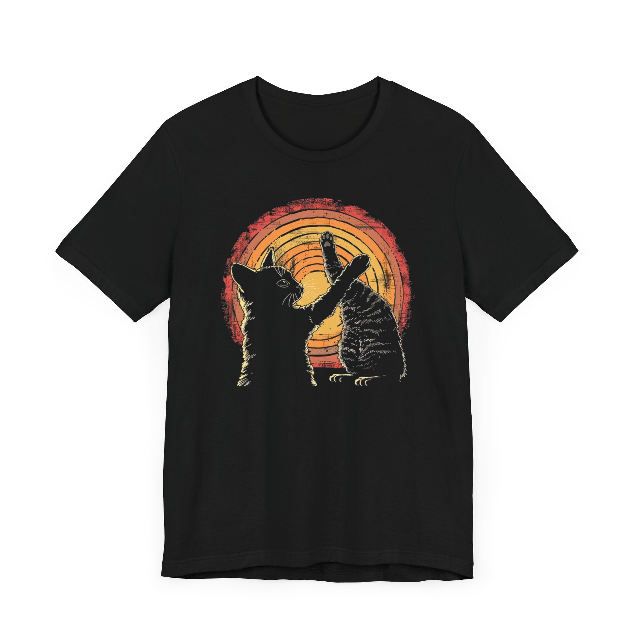 Sunset Cats High Five T-Shirt - Playful Feline Silhouette Graphic Tee