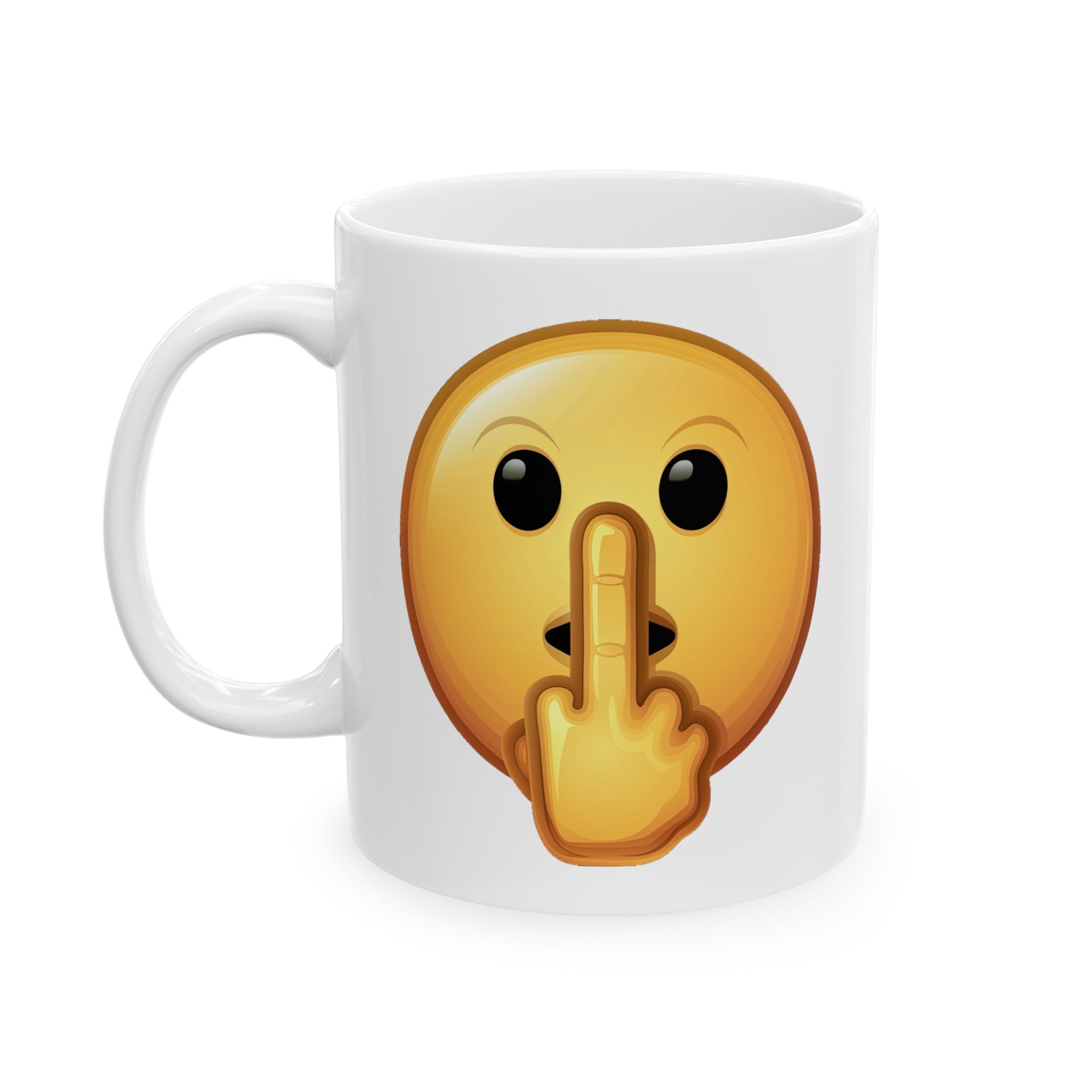 Middle Finger FU Shh Silent Protest Emoji Ceramic Mug, (11oz, 15oz)