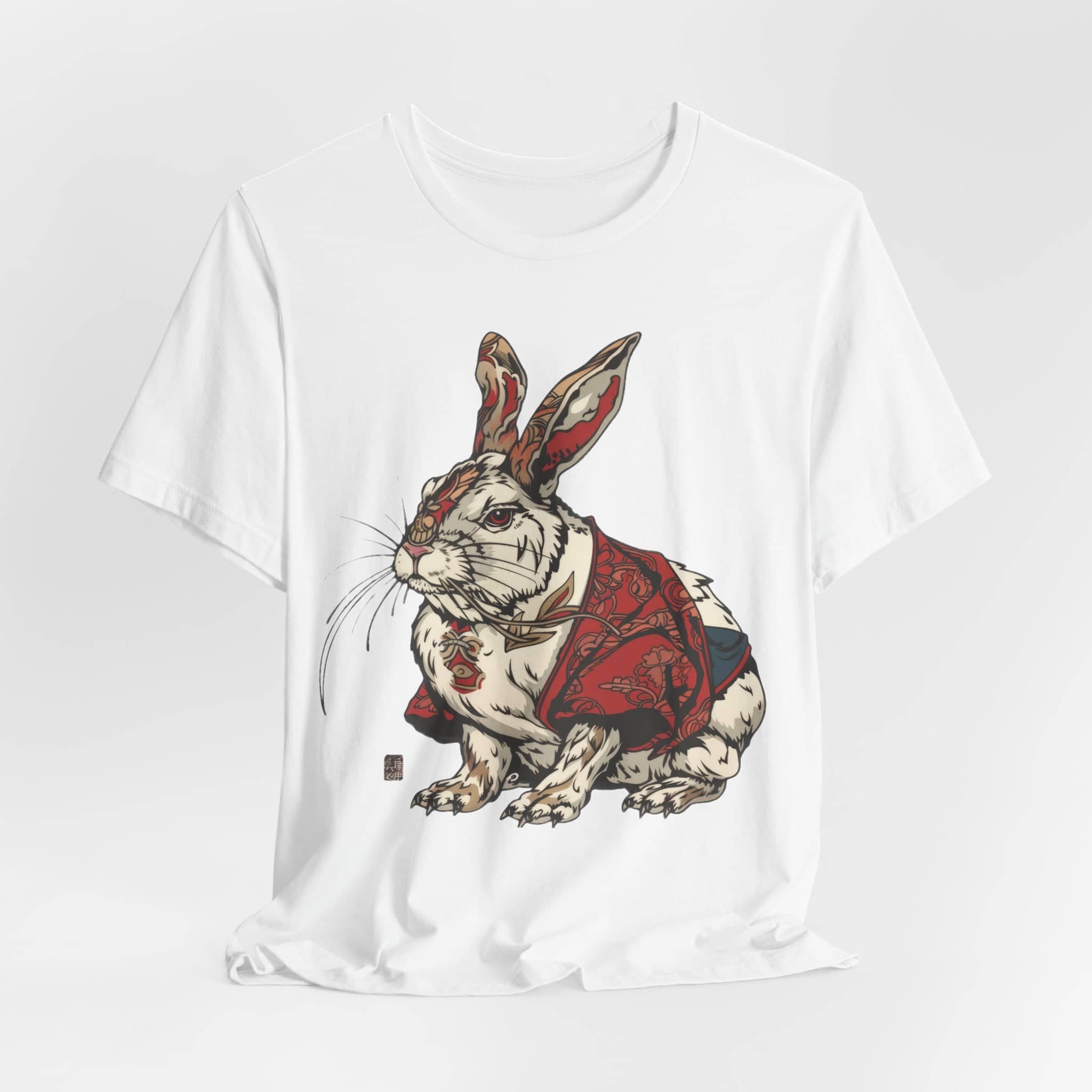 Intricate Samurai Rabbit T-Shirt, Japanese Warrior Bunny Design, Artistic Animal Graphic Tee, Traditional Japan Inspired Rabbit Art Tee