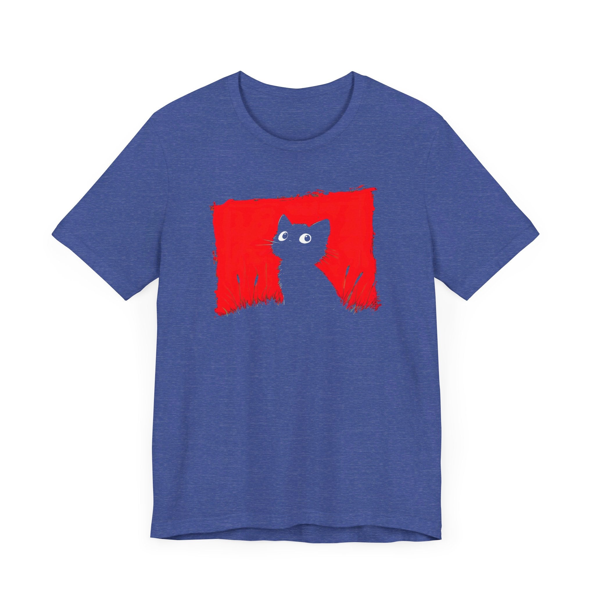 Minimalist Black Cat T-Shirt - Striking Red Background Design