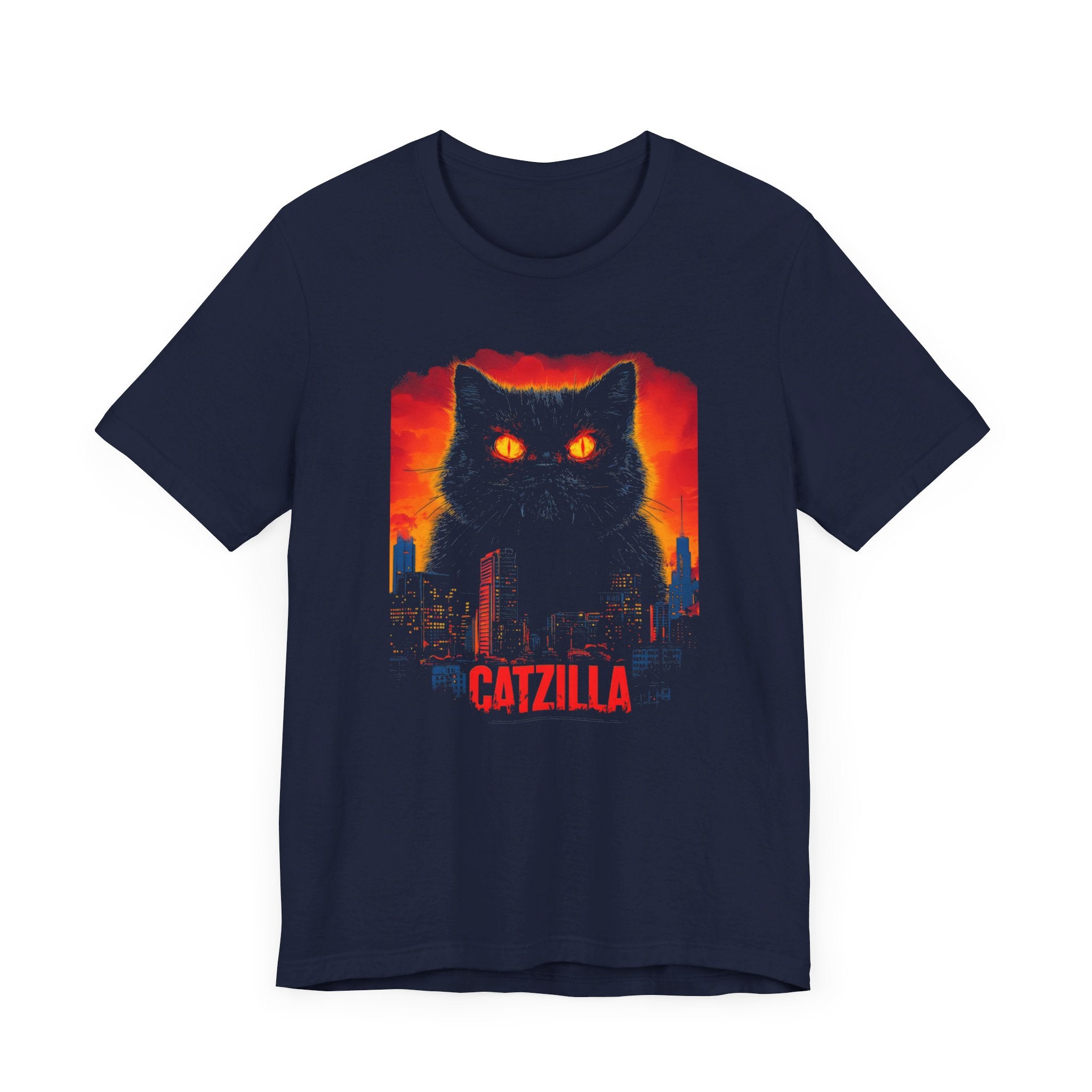 Catzilla Night Terror T-Shirt Black Cat Fiery Eyes Design