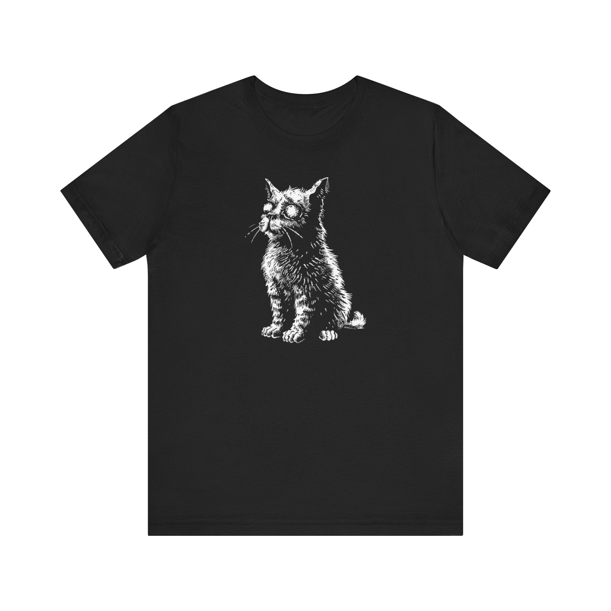 Gothic Cat T-Shirt - Black and White Feline Art Tee