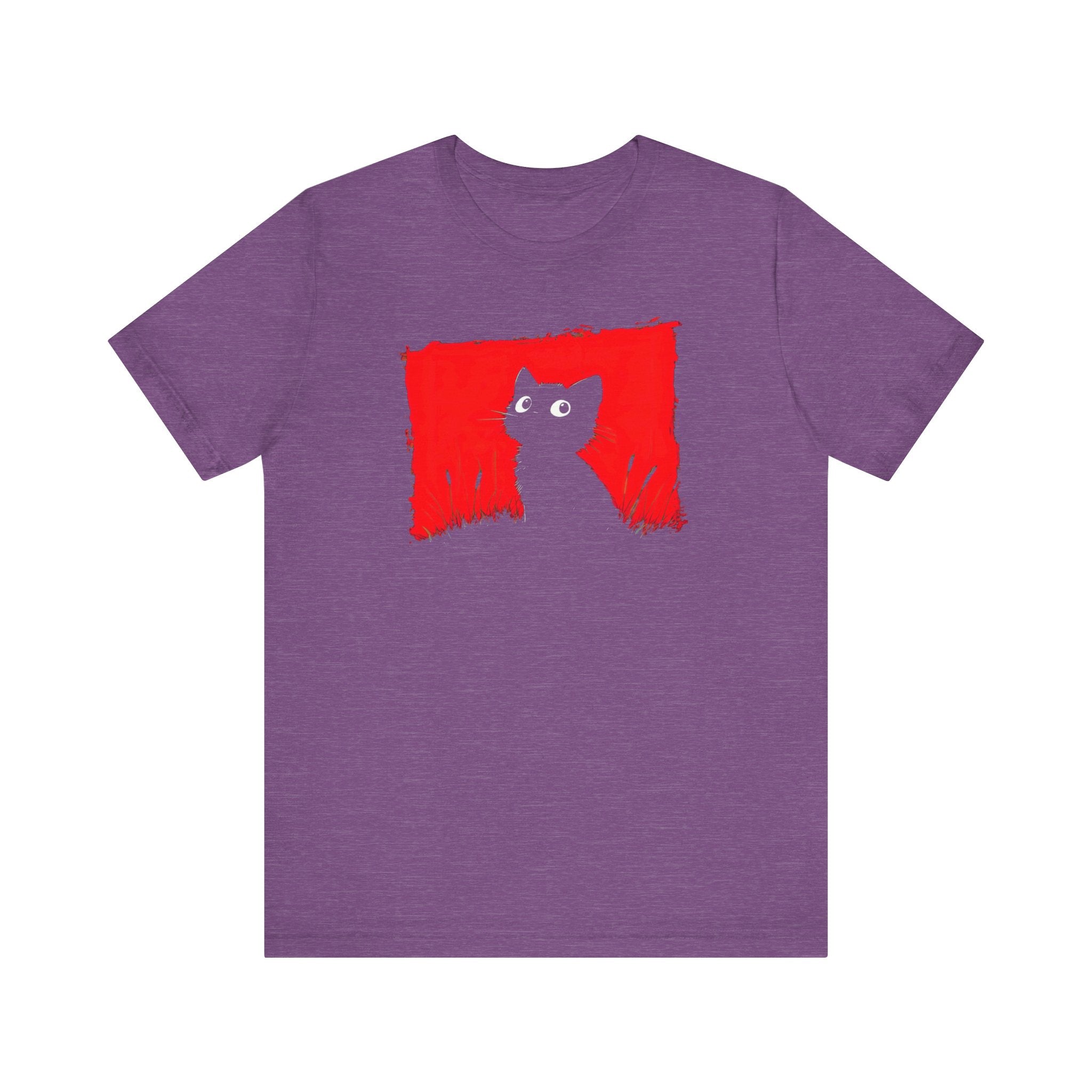 Minimalist Black Cat T-Shirt - Striking Red Background Design