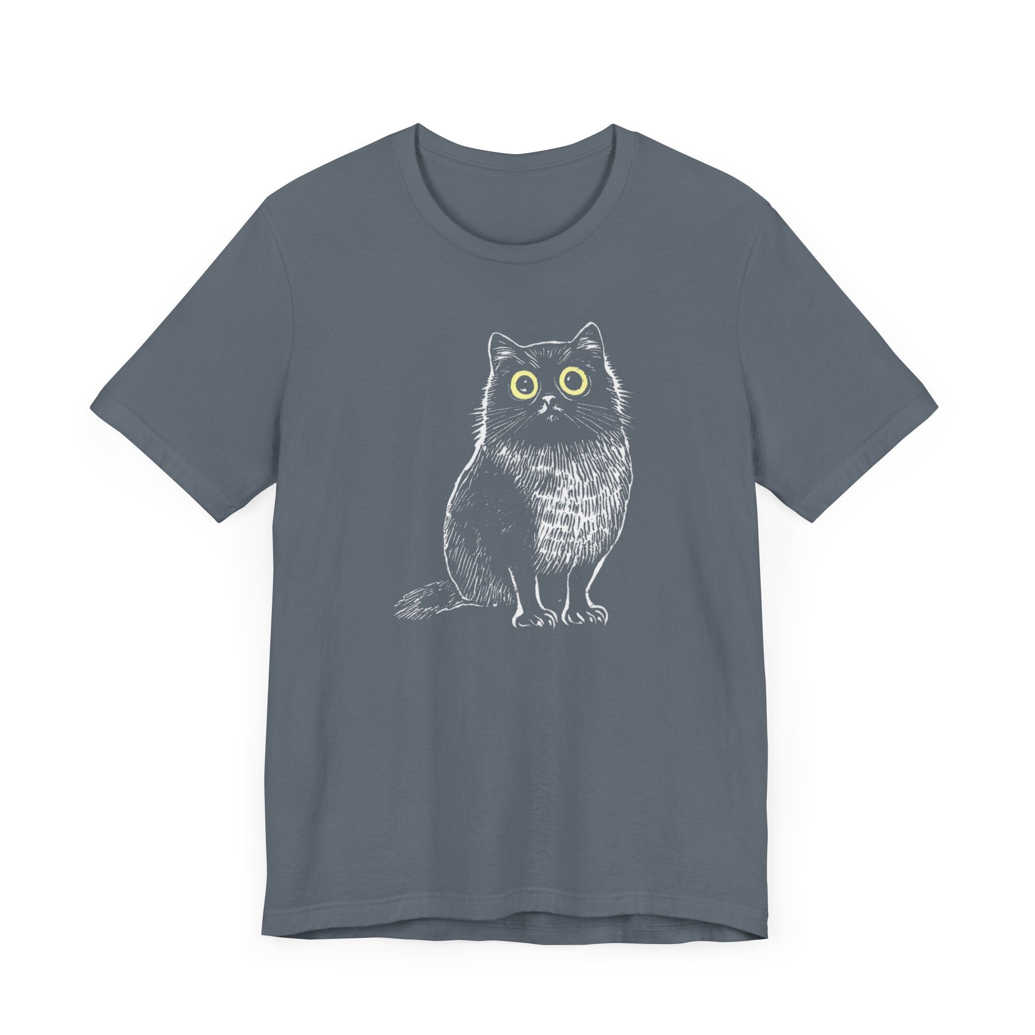 Wide-Eyed Cat-Owl Creature Graphic Tee