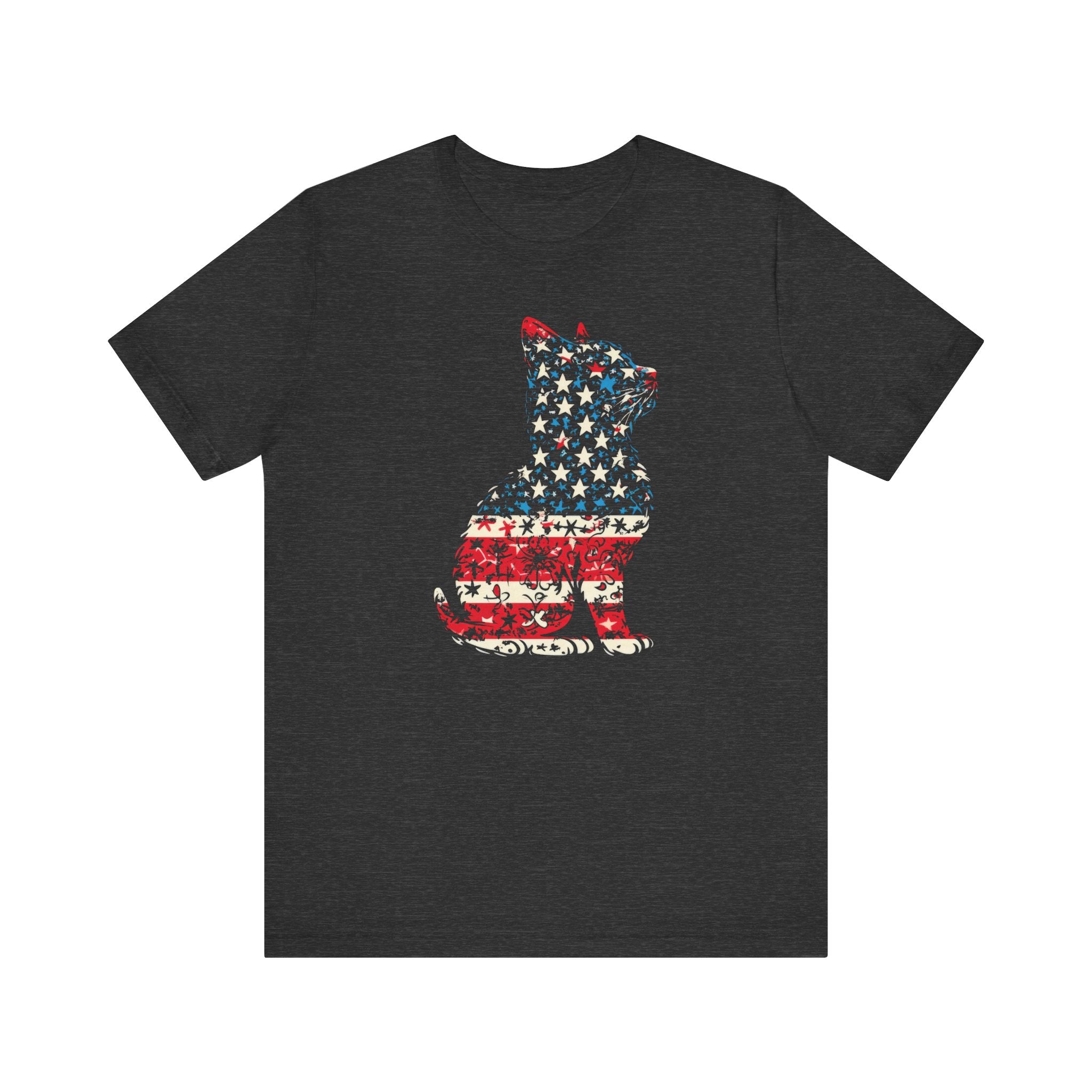 American Flag Cat T-Shirt - Patriotic Floral Design