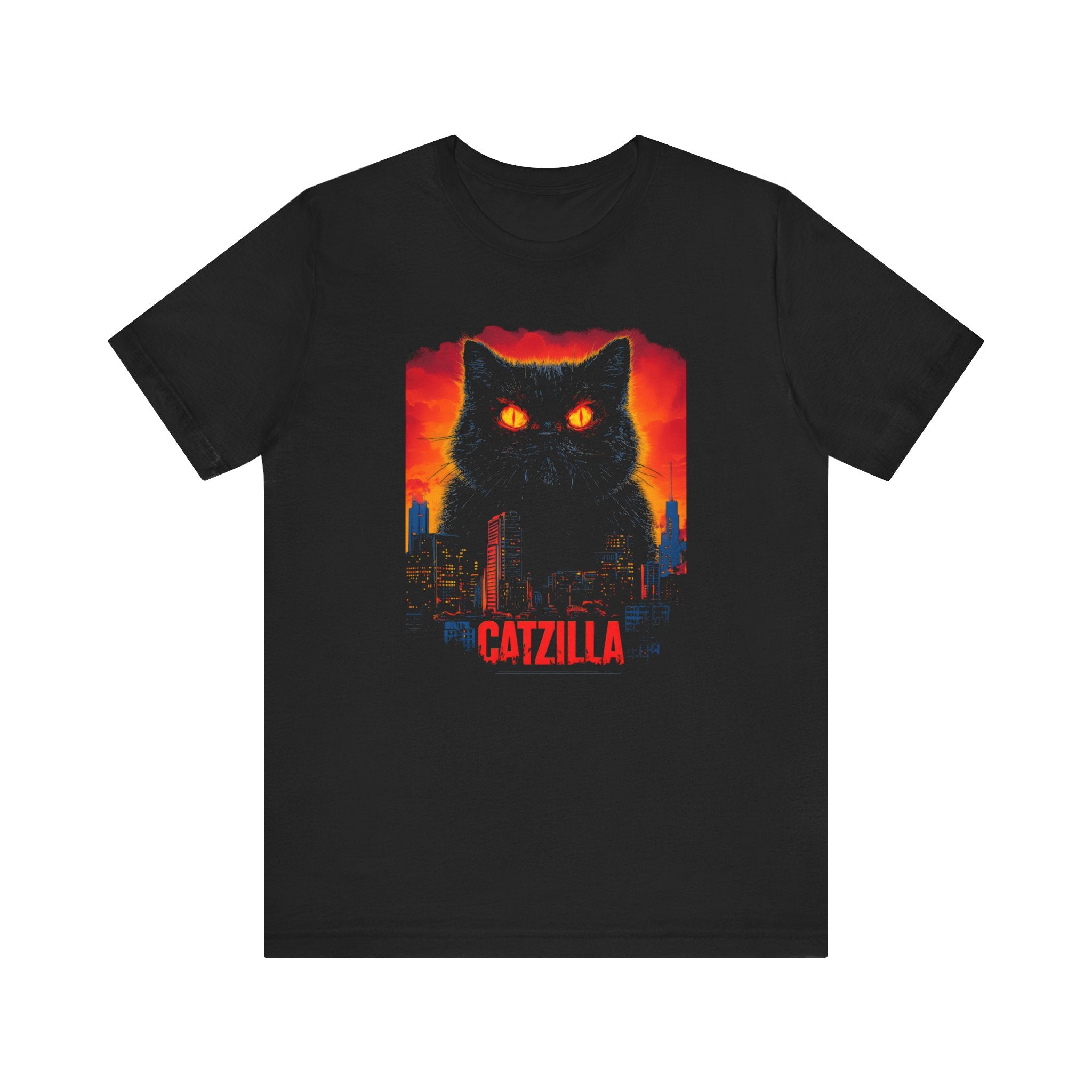 Catzilla Night Terror T-Shirt Black Cat Fiery Eyes Design