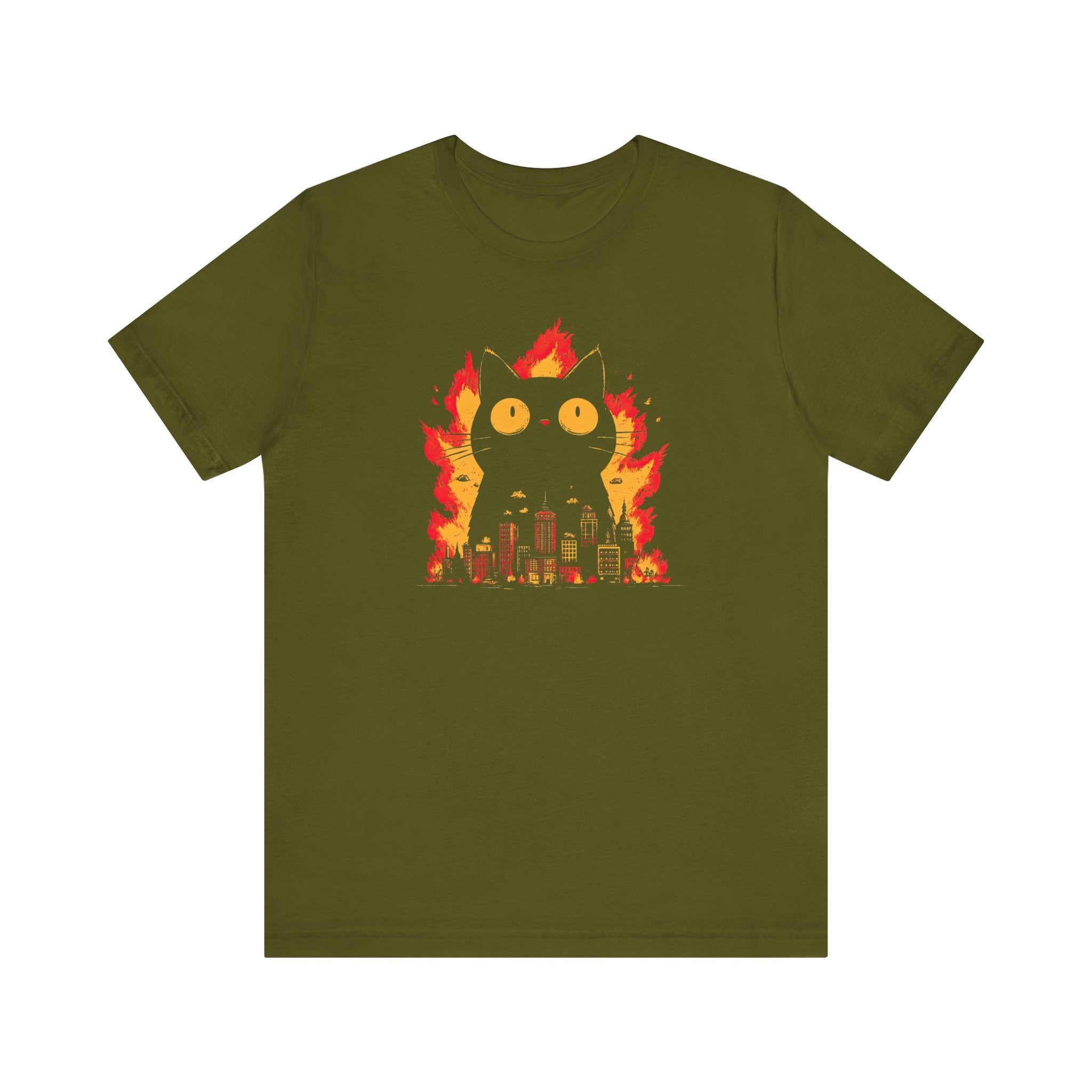 Catzilla Inferno T-Shirt Black Cat Fire City Design