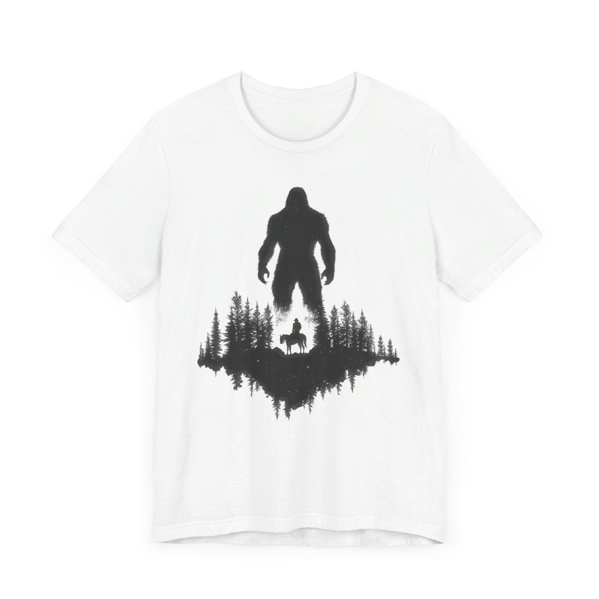 Bigfoot Silhouette Forest T-Shirt Mysterious Adventure Design