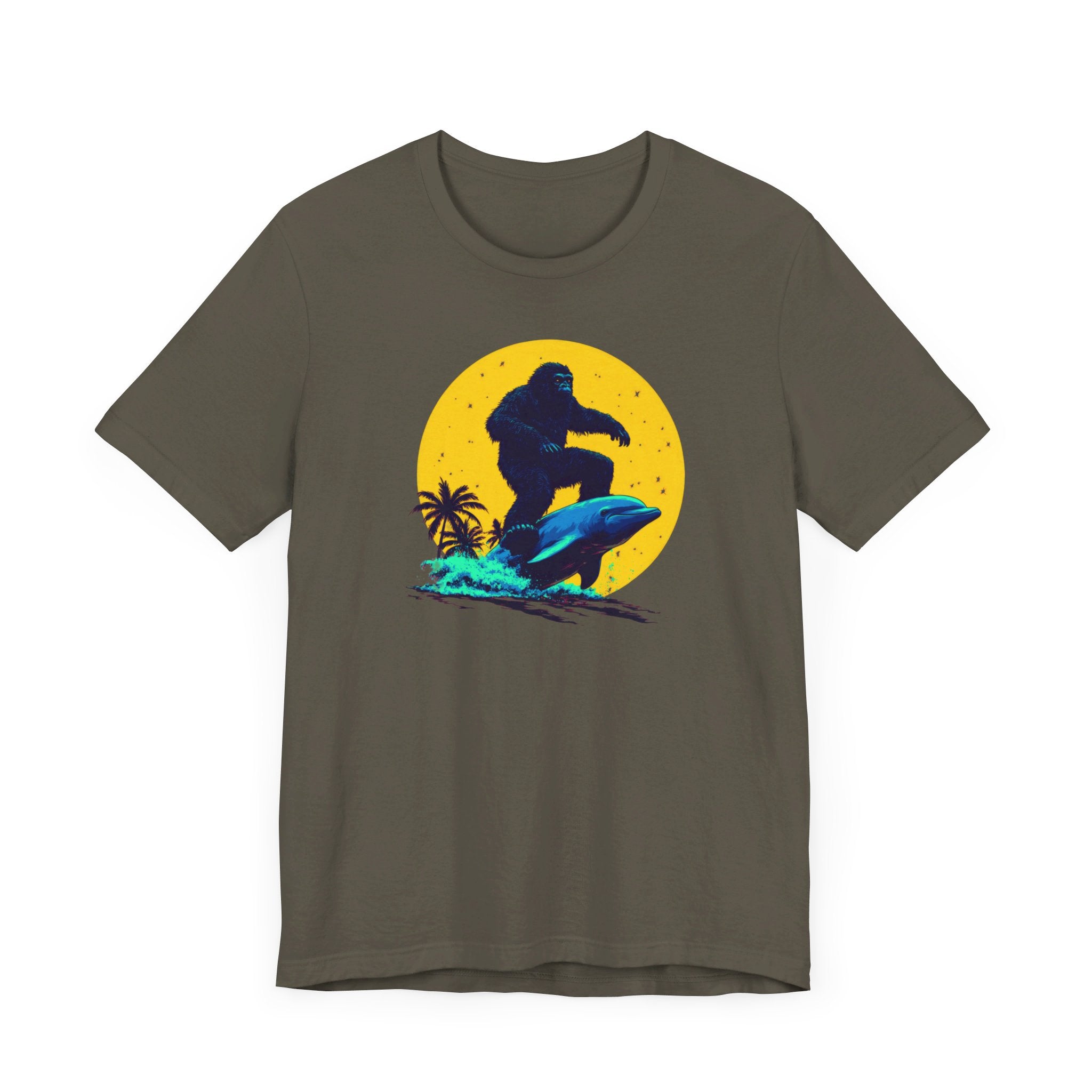 Bigfoot Riding Dolphin T-Shirt Fun and Quirky Design