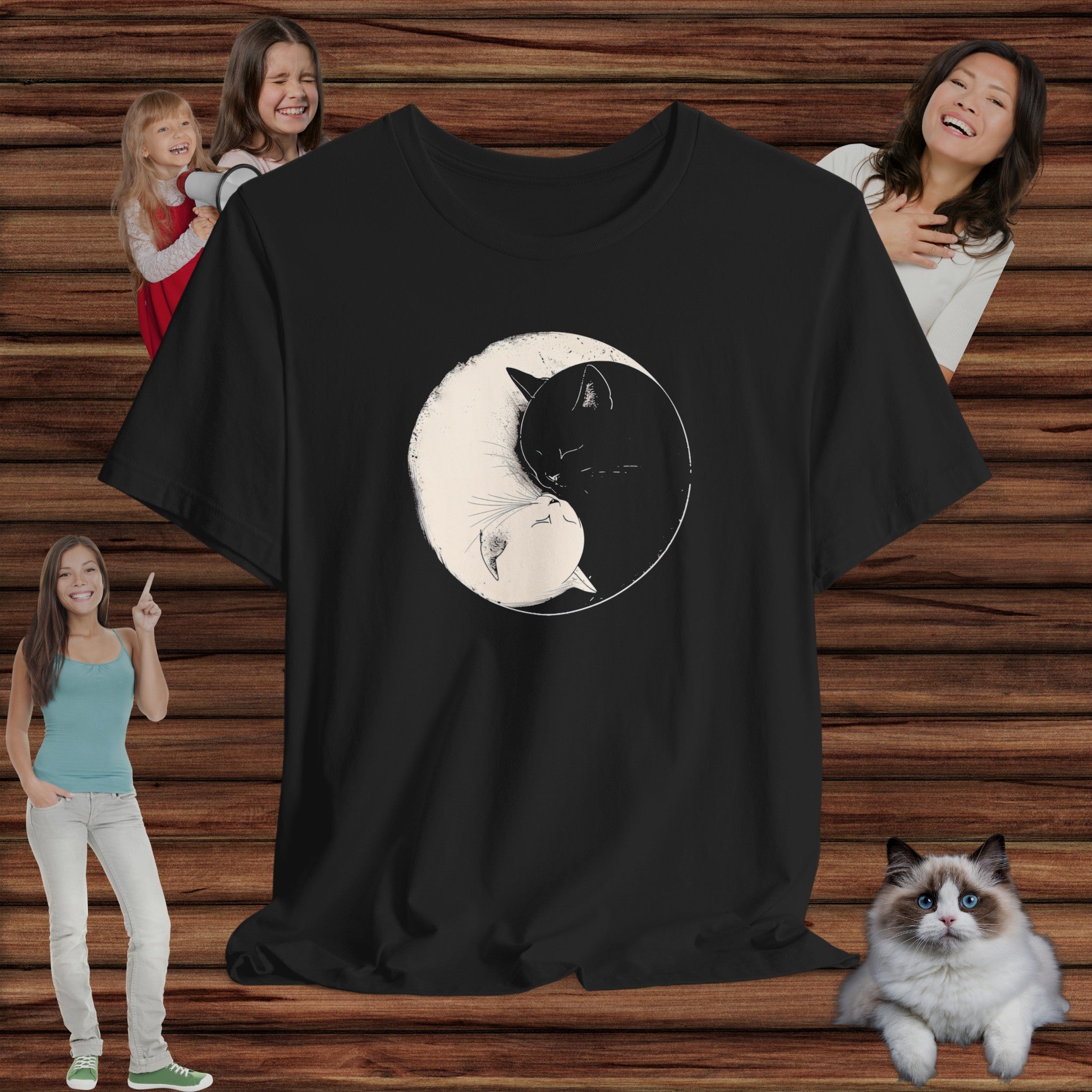 Black and White Cat Yin Yang T-Shirt