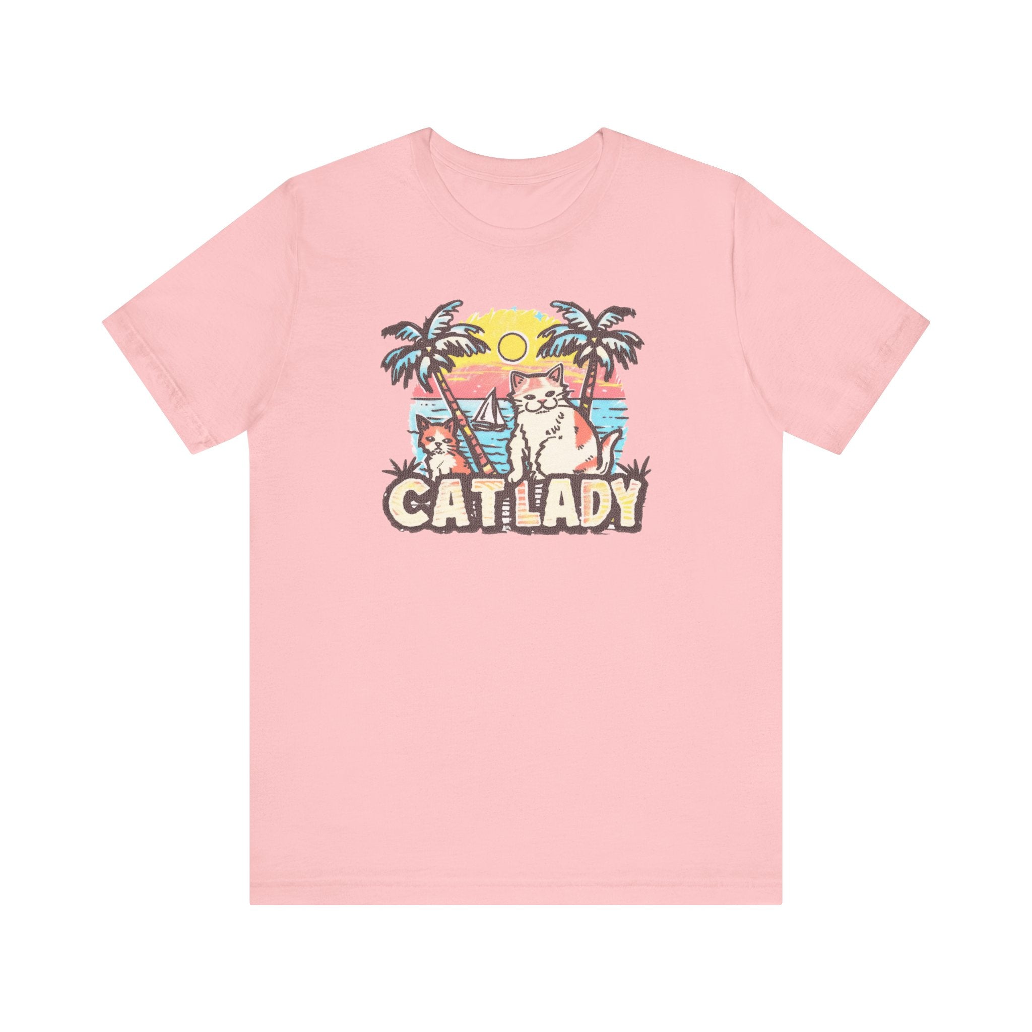 Cat Lady Tropical T-Shirt - Fun Summer Beach Feline Tee