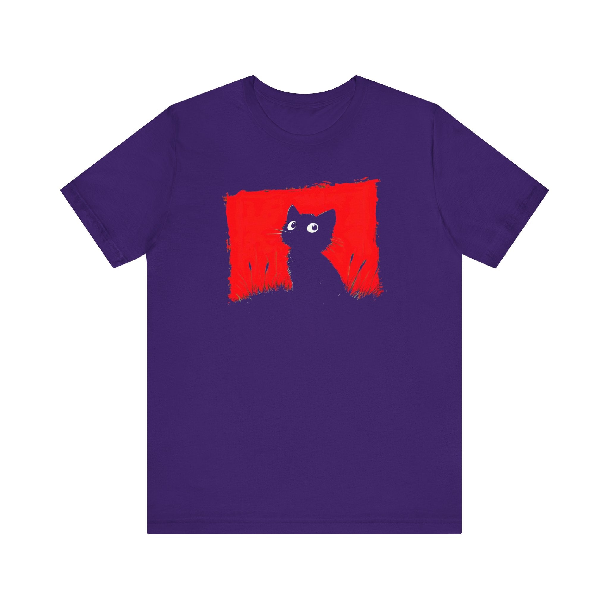 Minimalist Black Cat T-Shirt - Striking Red Background Design