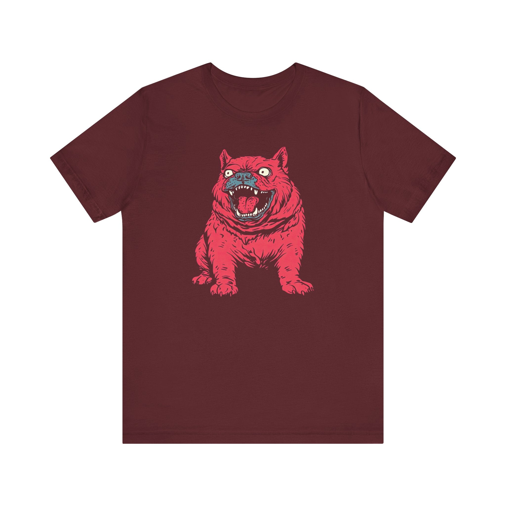 Red Monster Bulldog T-Shirt - Bold and Quirky Design