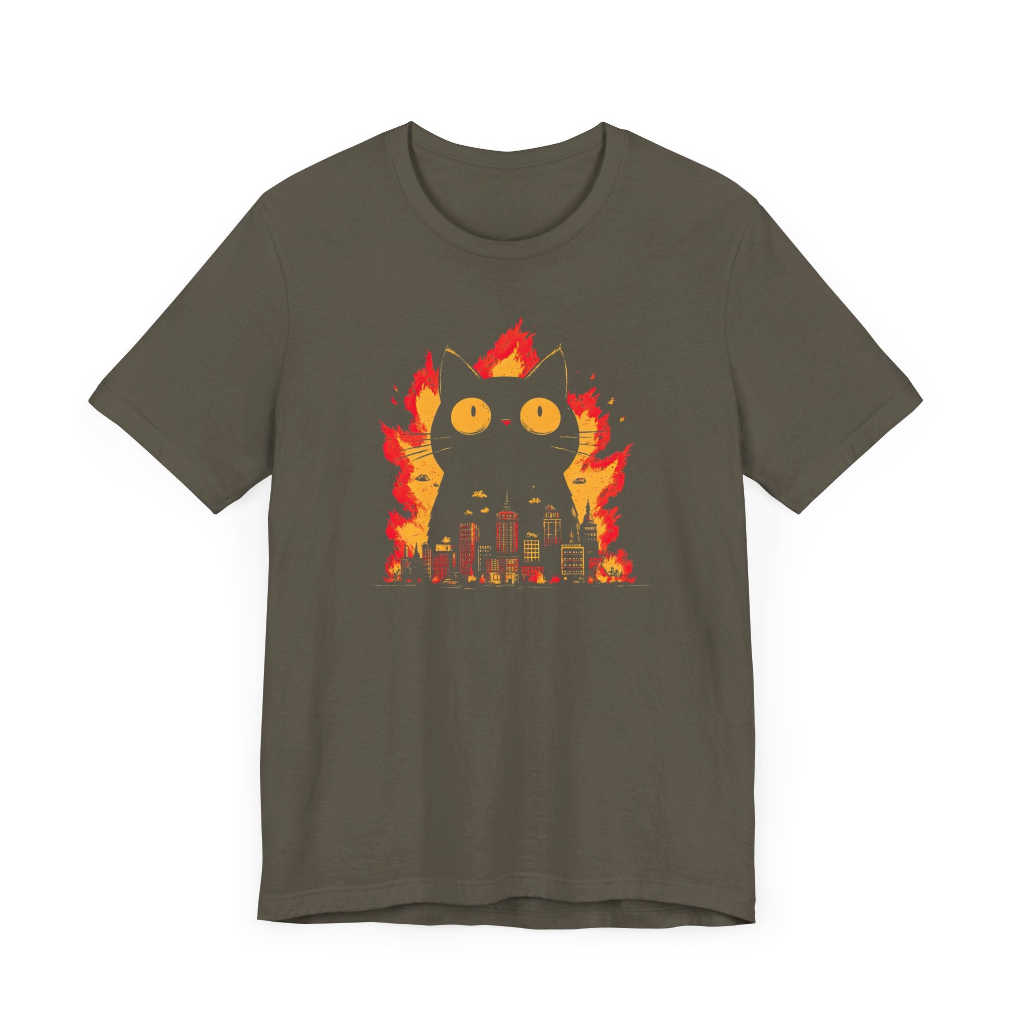 Catzilla Inferno T-Shirt Black Cat Fire City Design